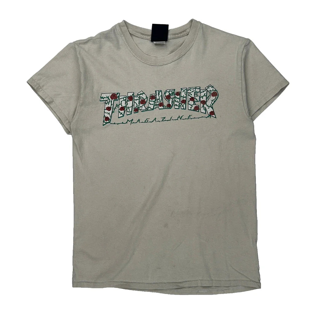 Thrasher Graphic T-Shirt - Small Beige Cotton Refurbished - Thrifted (note: this is a term often used to describe second- refurbished available on Cerqular