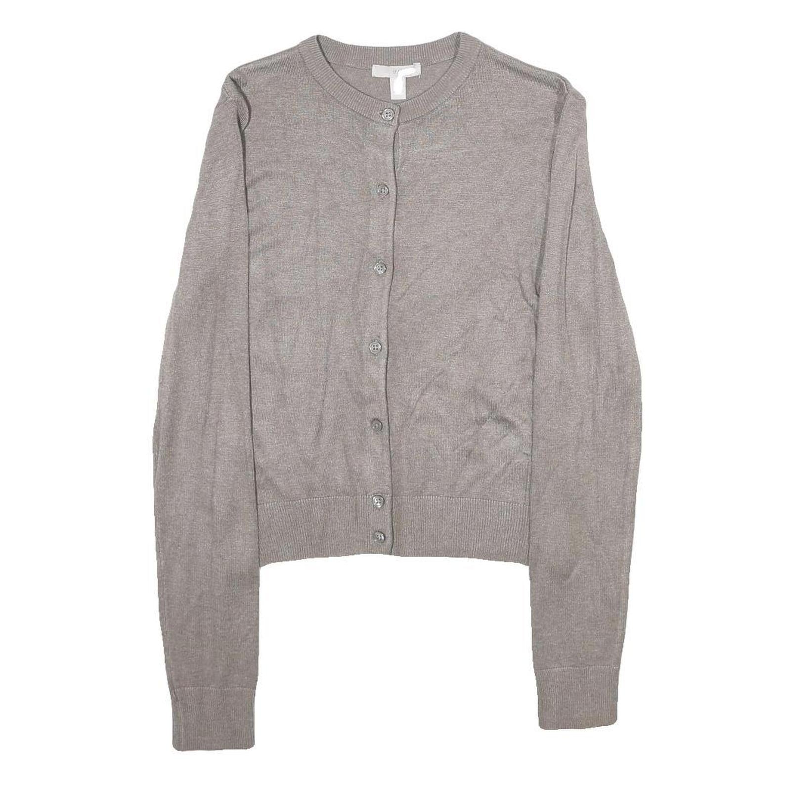 H&M Womens Grey Plain Cardigan Crew Neck Basic Knit XS Lightweight Viscose Blend Refurbished - N/A refurbished available on Cerqular