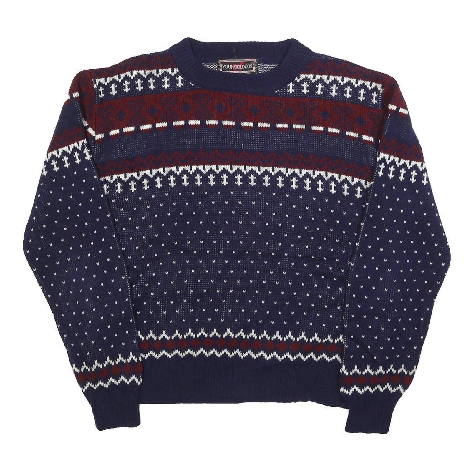 YOUNGBLOODS Womens Navy & Burgundy Patterned Jumper Crew Neck Basic Knit M Refurbished - N/A refurbished available on Cerqular