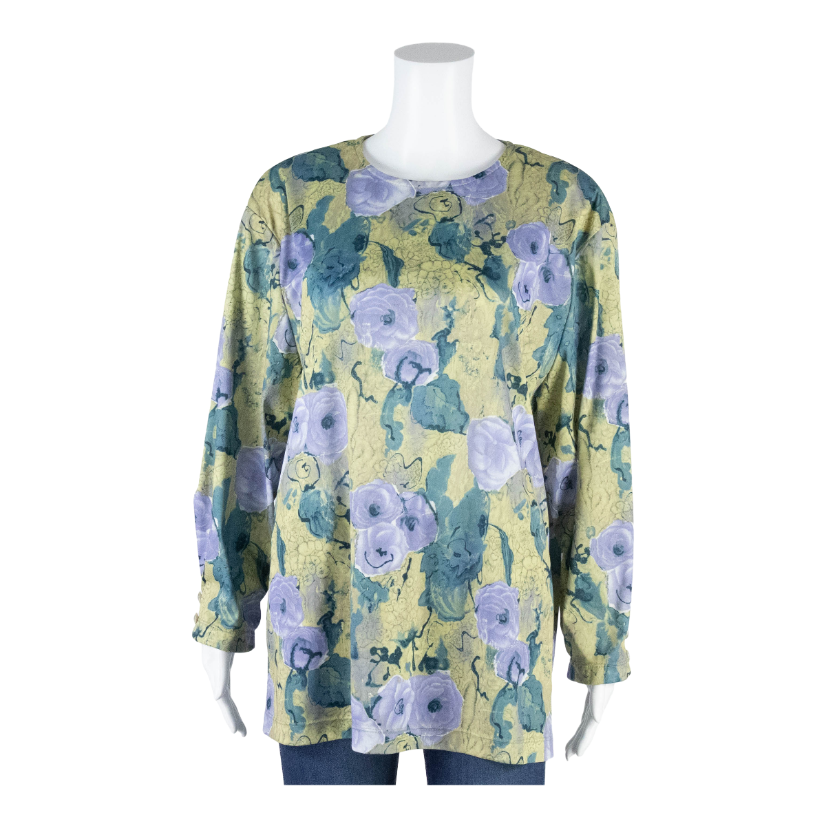 Stretch Womens Printed Top Green 3/4 Sleeve Floral L Refurbished - N/A refurbished available on Cerqular