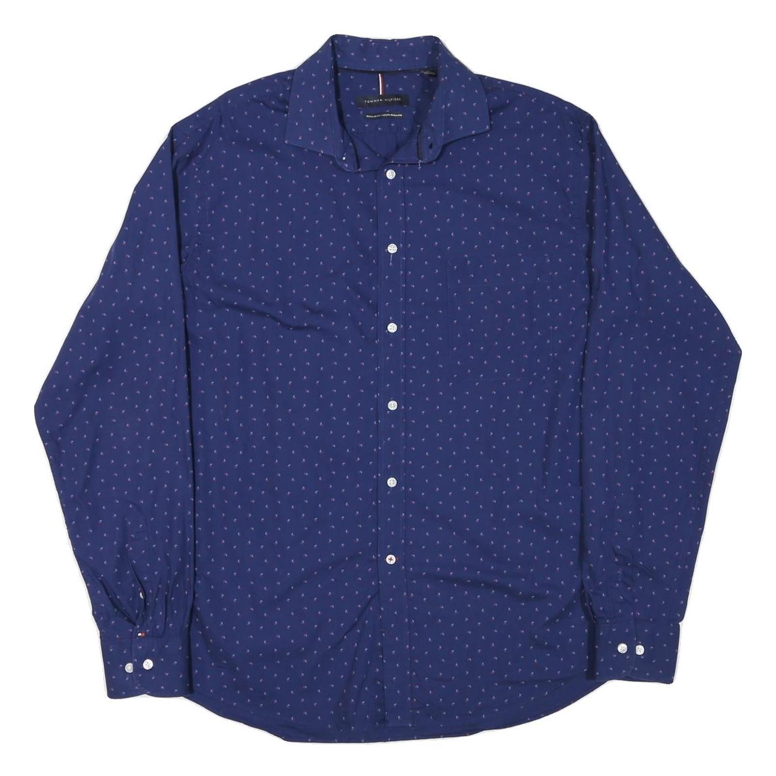TOMMY HILFIGER Mens Blue & Pink Cotton Blend Shirt L Long Sleeve Button Casual Refurbished - N/A refurbished available on Cerqular