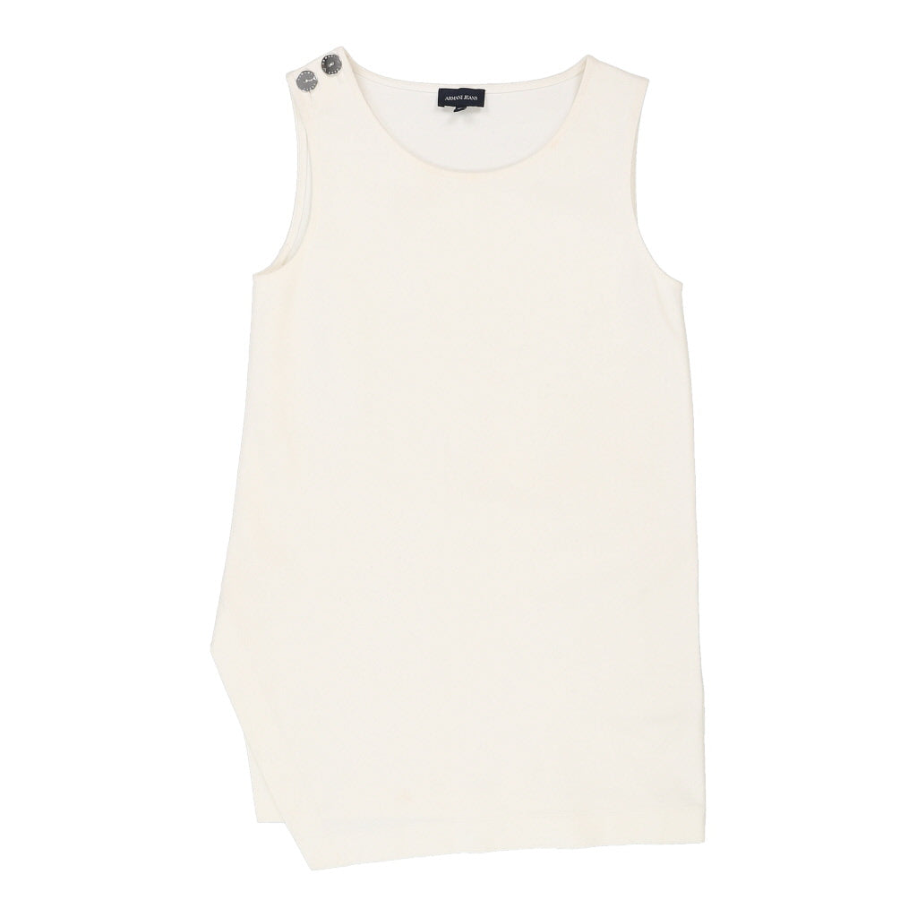 Armani Jeans Top - Large White Cotton Refurbished - Thrifted (note: this is a term often used to describe second- refurbished available on Cerqular