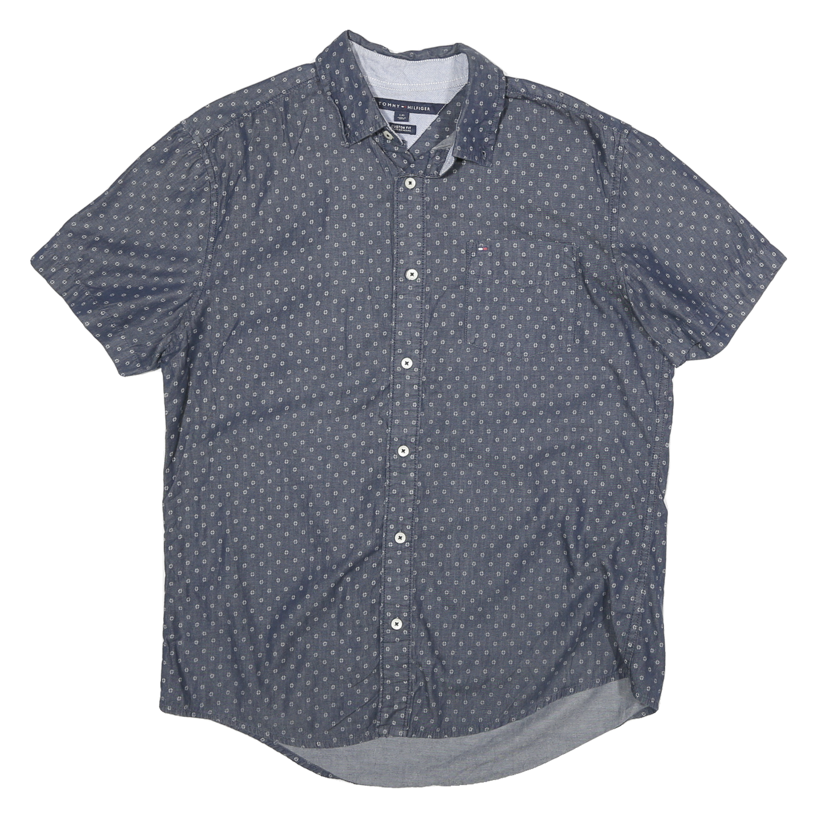TOMMY HILFIGER Mens Blue Shirt S Cotton Blend Printed Casual Short Sleeve Refurbished - N/A refurbished available on Cerqular