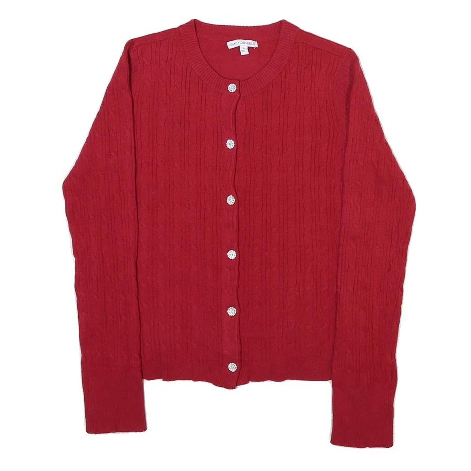 EMILY DANIELS Womens Red Patterned Cardigan Round Neck Basic Knit S Elegant Refurbished - N/A refurbished available on Cerqular