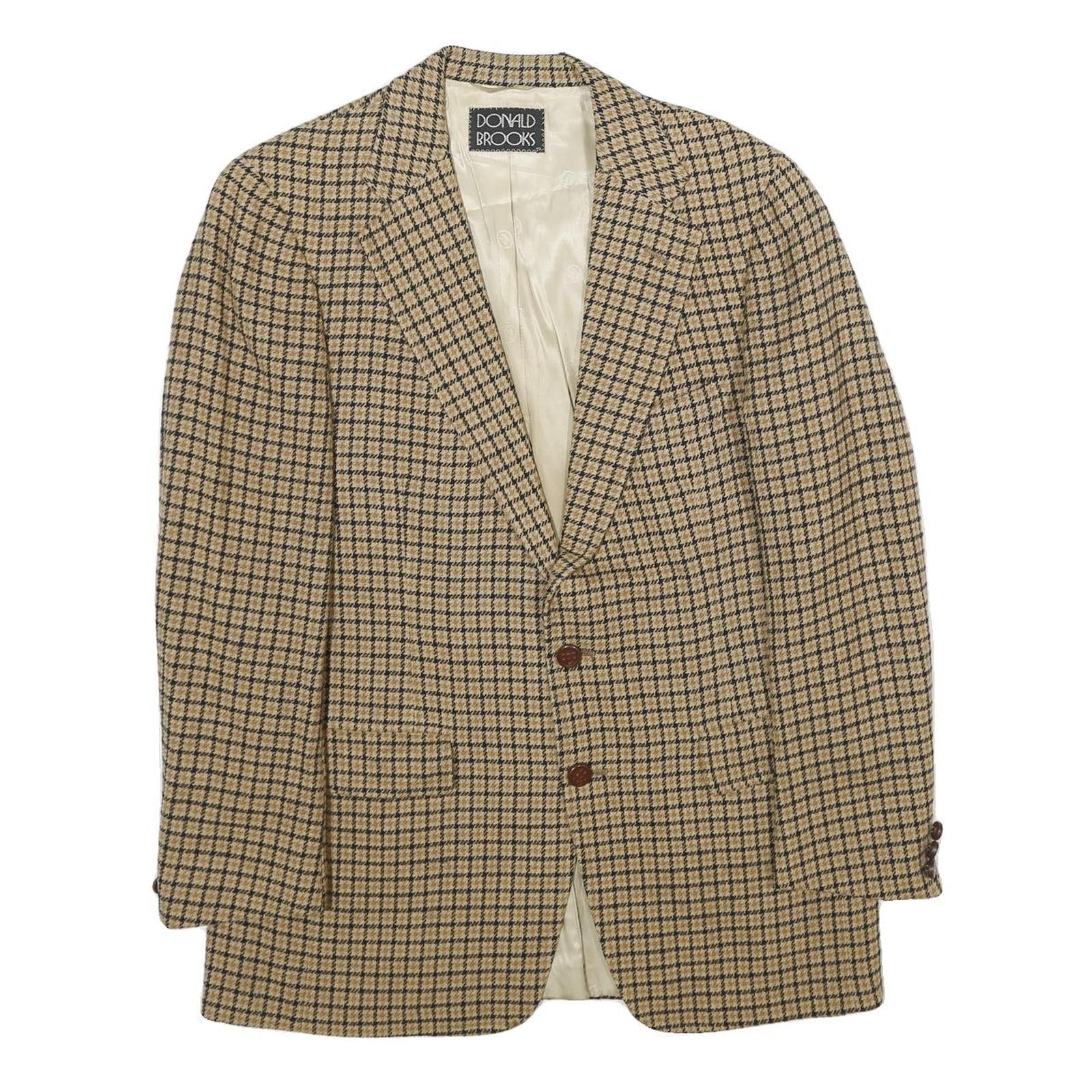 DONALD BROOKS Mens Beige & Brown Wool Check Button Jacket M Woven Classic Refurbished - N/A refurbished available on Cerqular