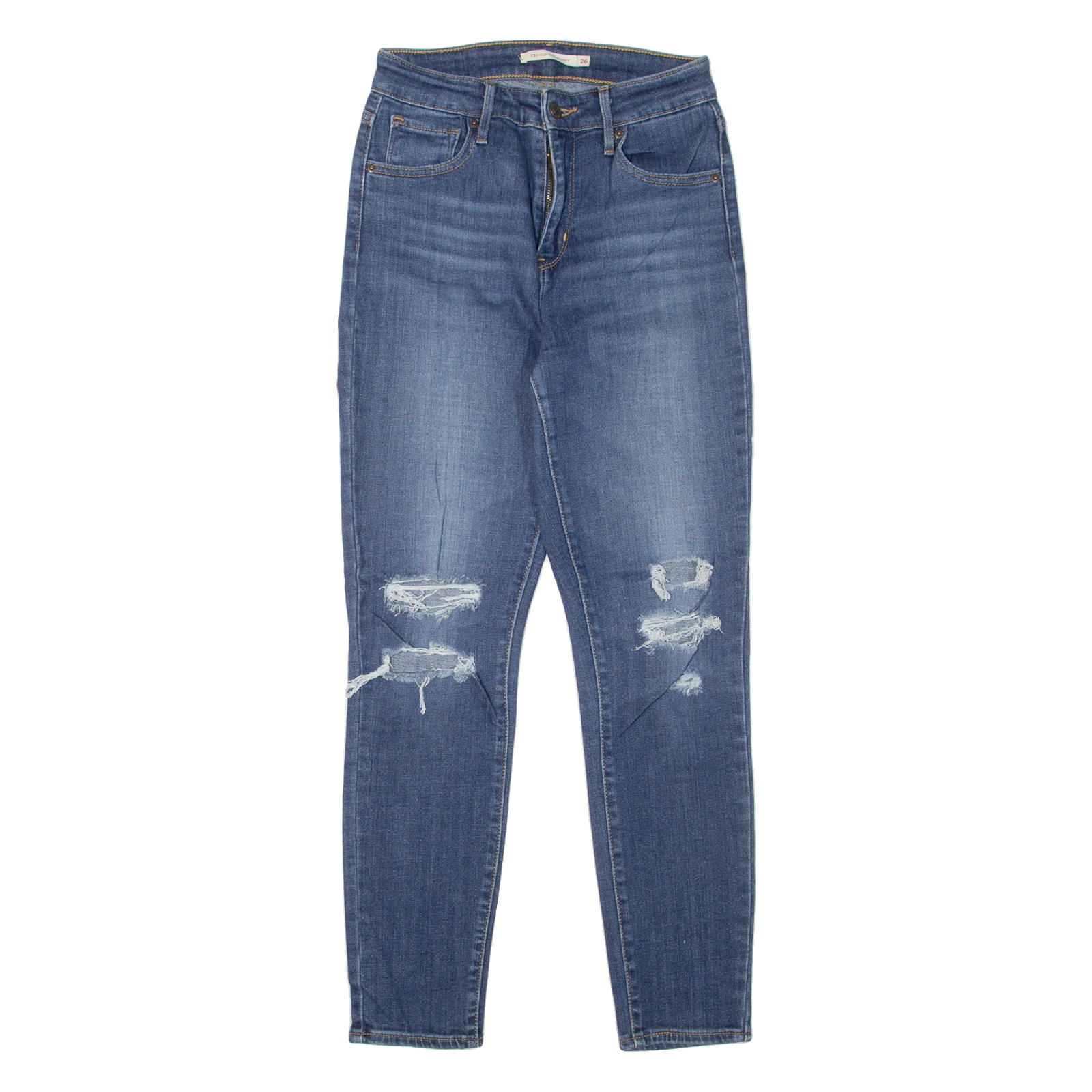 Buy LEVI'S 721 High Rise Distressed Womens Jeans Blue Slim Skinny W26 L27 Refurbished - $21.83 LEVI'S 721 High Rise Distressed Womens Jeans Blue Slim Skinny W26 L27 Refurbished - N/A refurbished available on Cerqular