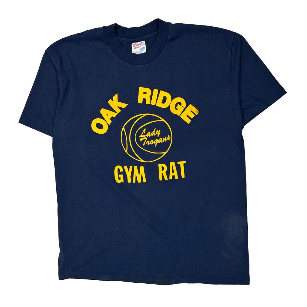 Oak Ridge Lady Trojans Hanes Graphic T-Shirt - XL Navy Cotton Blend Refurbished - Thrifted (note: this is a term often used to describe second- refurbished available on Cerqular