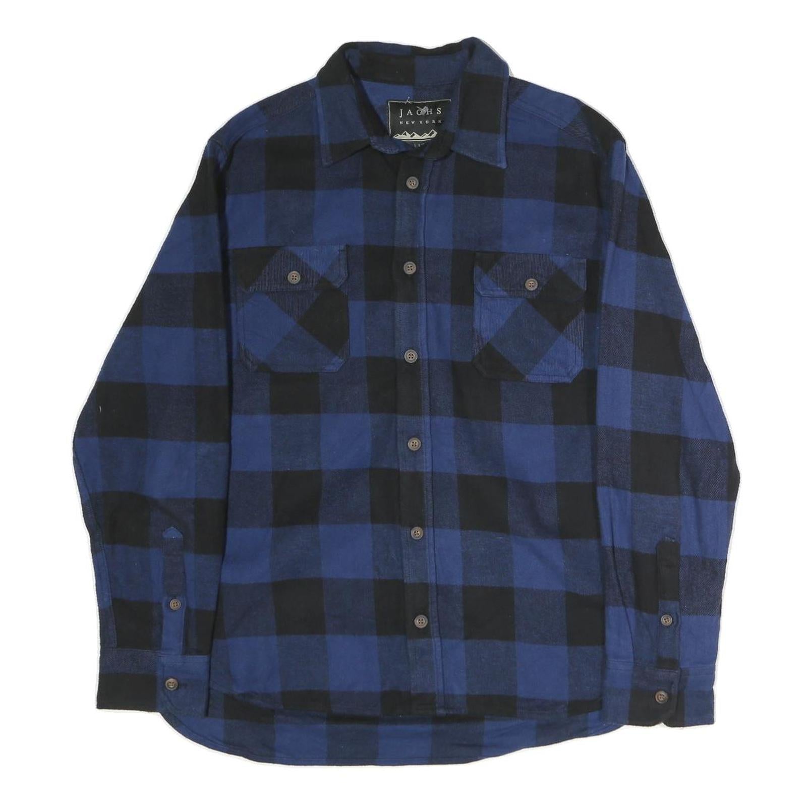 JACHS Mens Blue & Black Check Shirt L Long Sleeve Cotton Classic Fit Casual Refurbished - N/A refurbished available on Cerqular
