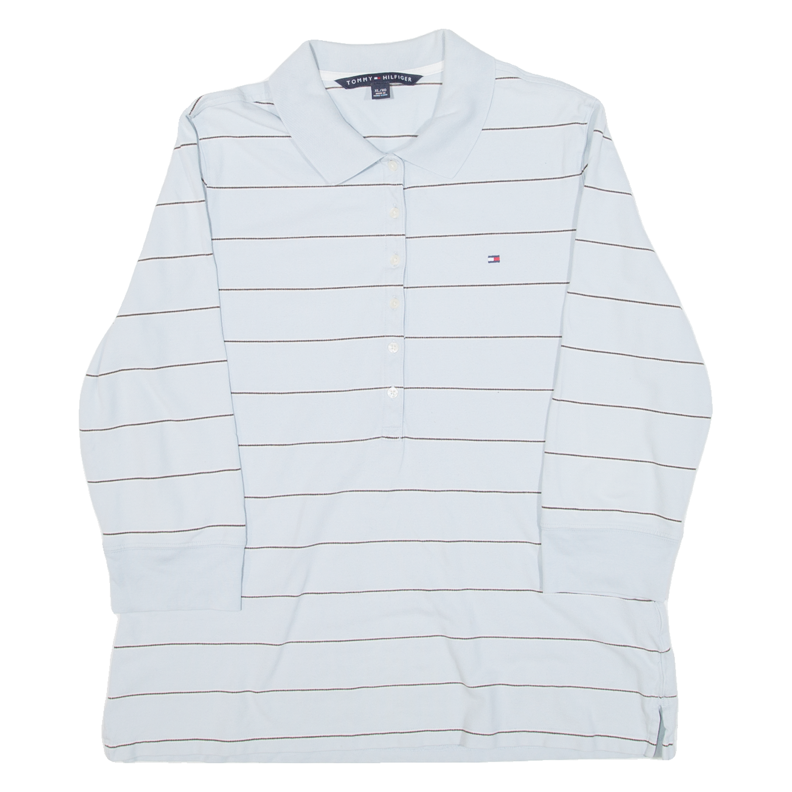 TOMMY HILFIGER Mens Polo Shirt Blue Striped 3/4 Sleeve XL Refurbished - N/A refurbished available on Cerqular