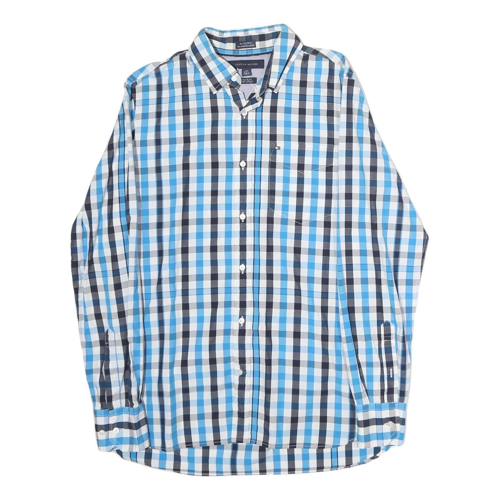 TOMMY HILFIGER Mens Blue & White Check Shirt S Button-Down Long Sleeve Casual Refurbished - N/A refurbished available on Cerqular