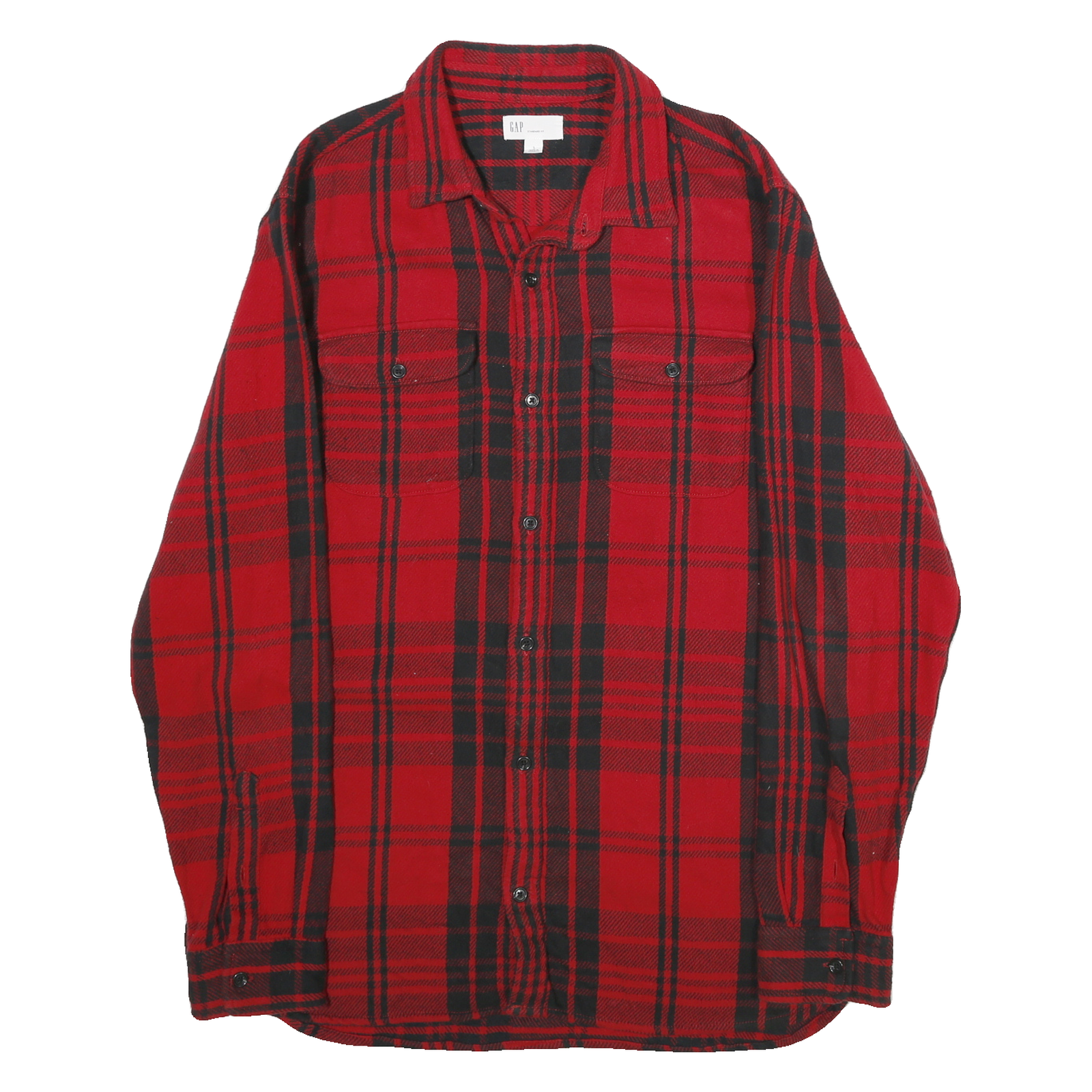GAP Mens Red & Black Check Flannel Shirt L Long Sleeve Button Casual Refurbished - N/A refurbished available on Cerqular