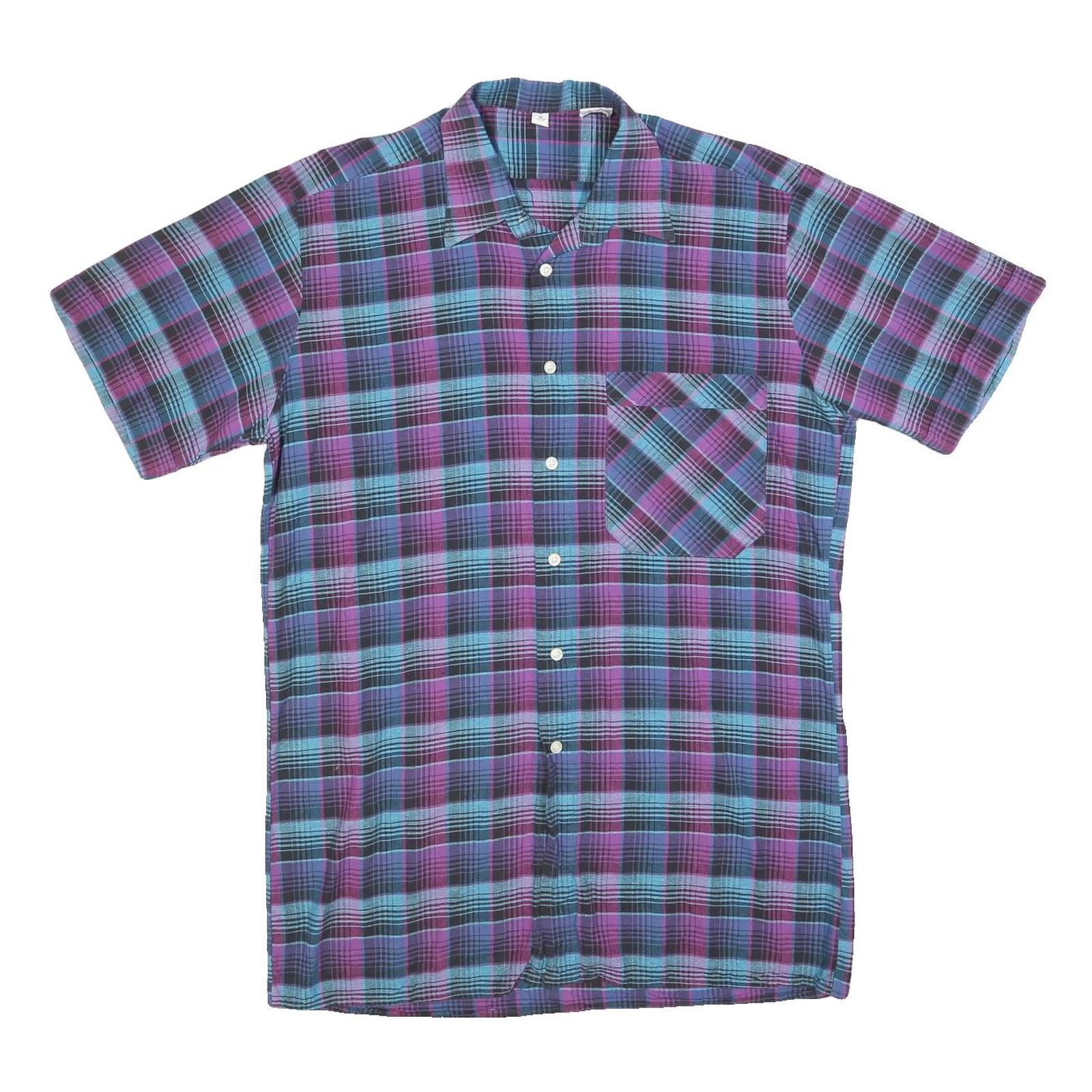 Mens Blue & Purple Check Cotton Shirt M Short Sleeve Button Pocket Casual Refurbished - N/A refurbished available on Cerqular