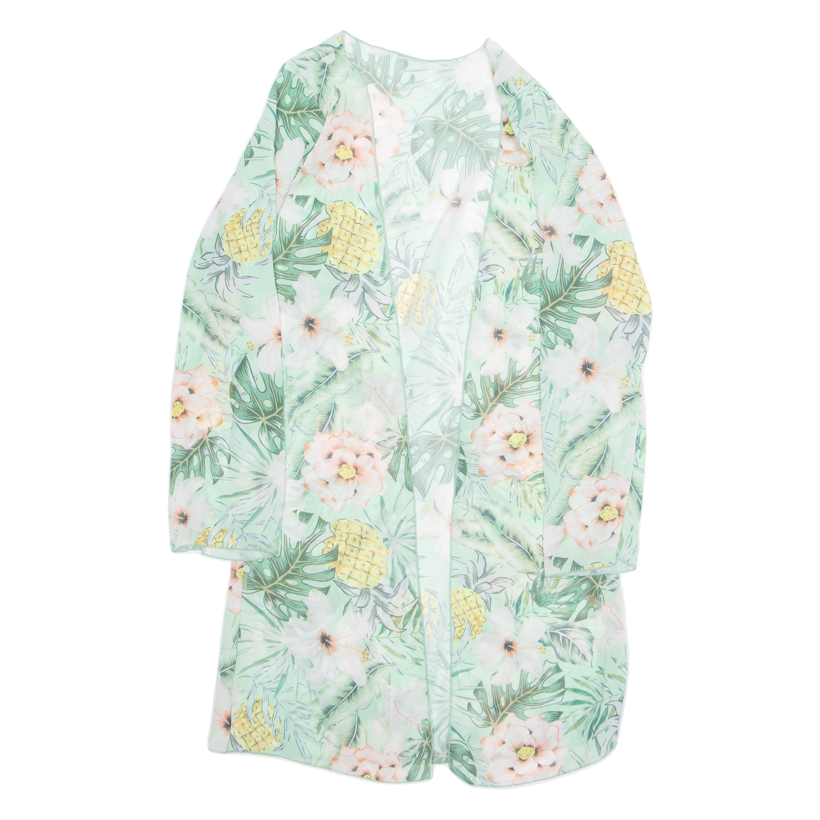 Top Womens Kimono Blouse Green Long Sleeve Floral M Refurbished - N/A refurbished available on Cerqular