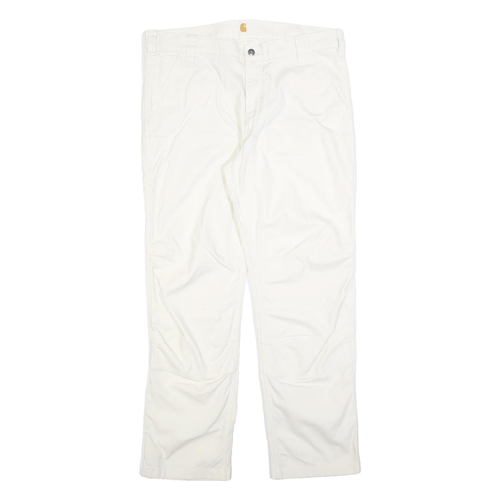 CARHARTT Mens Cotton Blend White Relaxed Straight Trousers W38 L32 Workwear Refurbished - N/A refurbished available on Cerqular