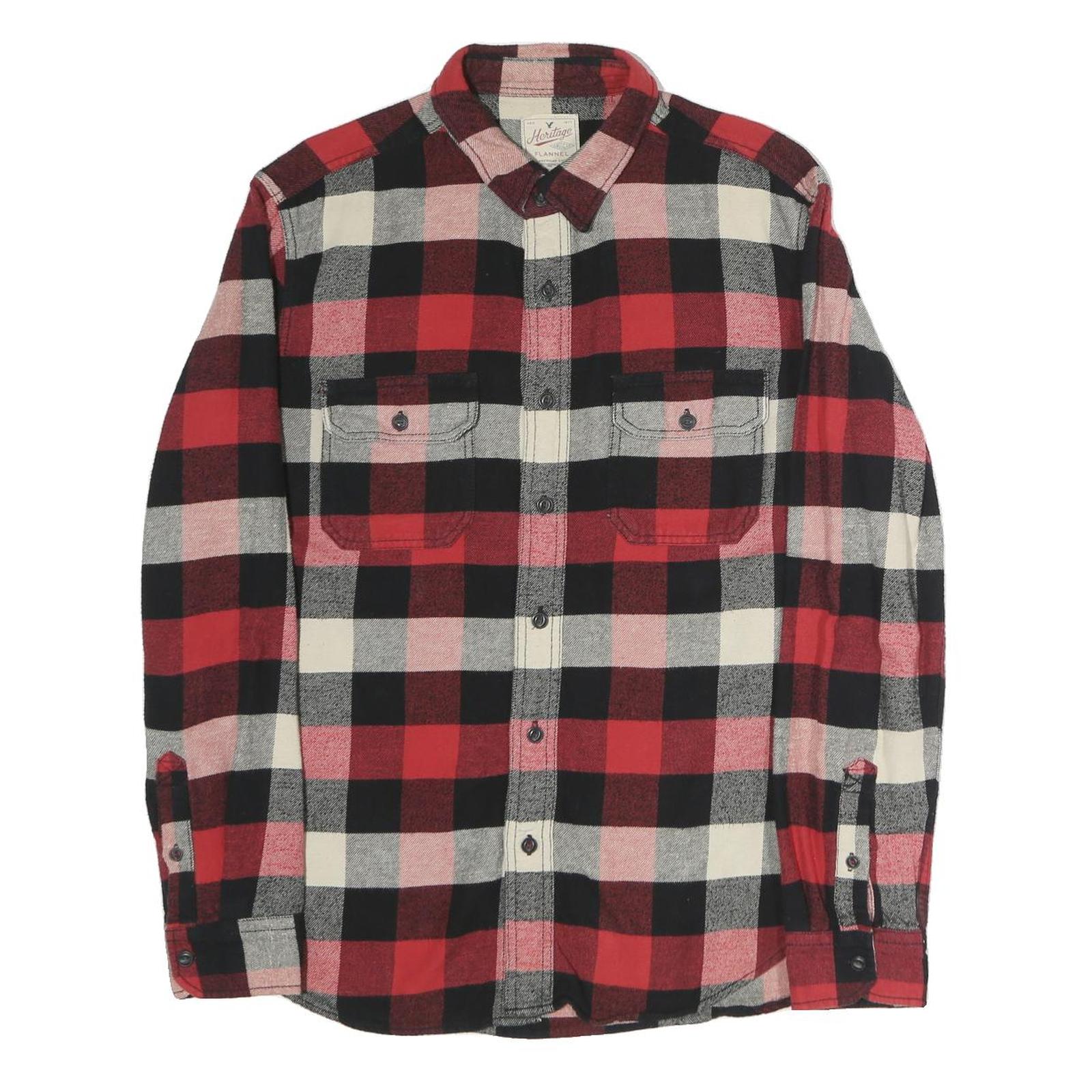 HERITAGE Mens Red Black & White Check Flannel Shirt L Casual Comfortable Classic Refurbished - N/A refurbished available on Cerqular