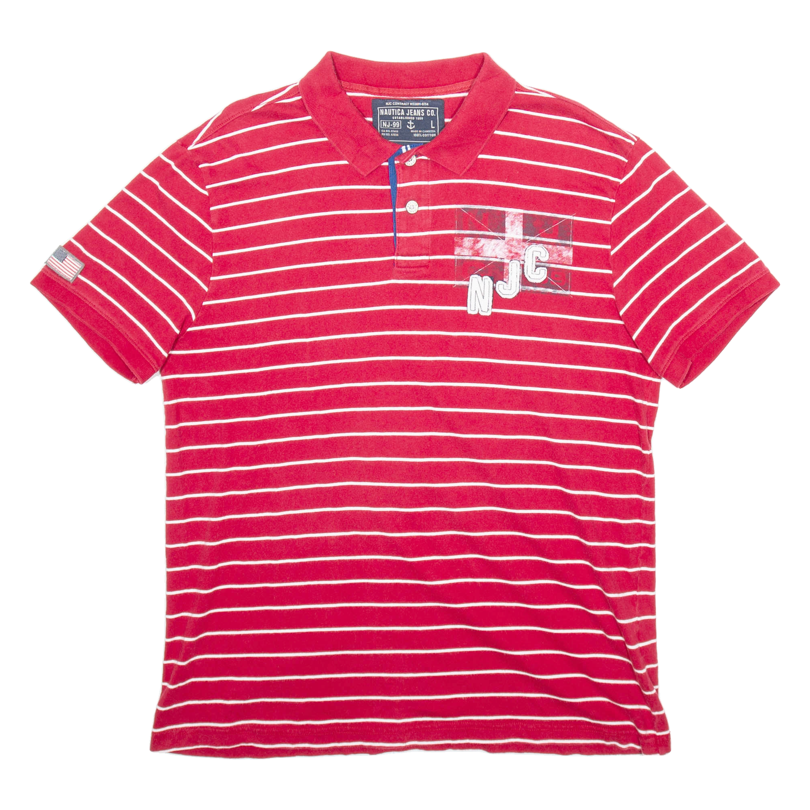 NAUTICA Mens Polo Shirt Red Striped Short Sleeve L Refurbished - N/A refurbished available on Cerqular