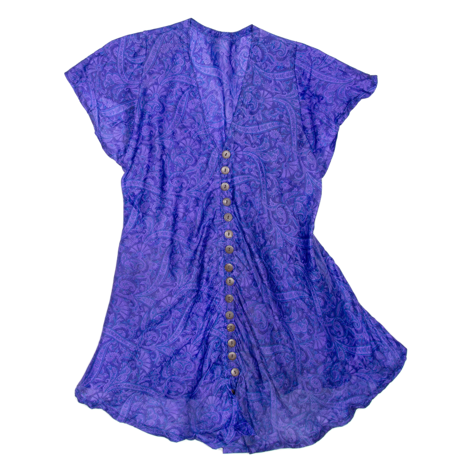 Sheer Womens Printed Blouse Purple V-Neck Paisley M Refurbished - N/A refurbished available on Cerqular