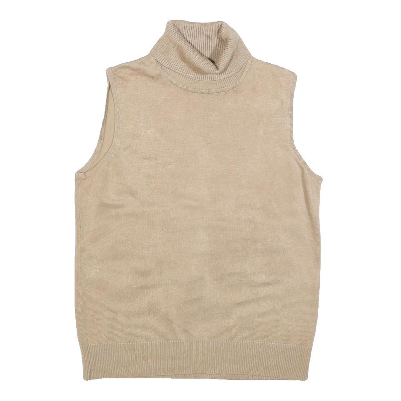 CABLE & GAUGE Womens Beige Plain Sleeveless Roll Neck Chunky Knit L Jumper Refurbished - N/A refurbished available on Cerqular