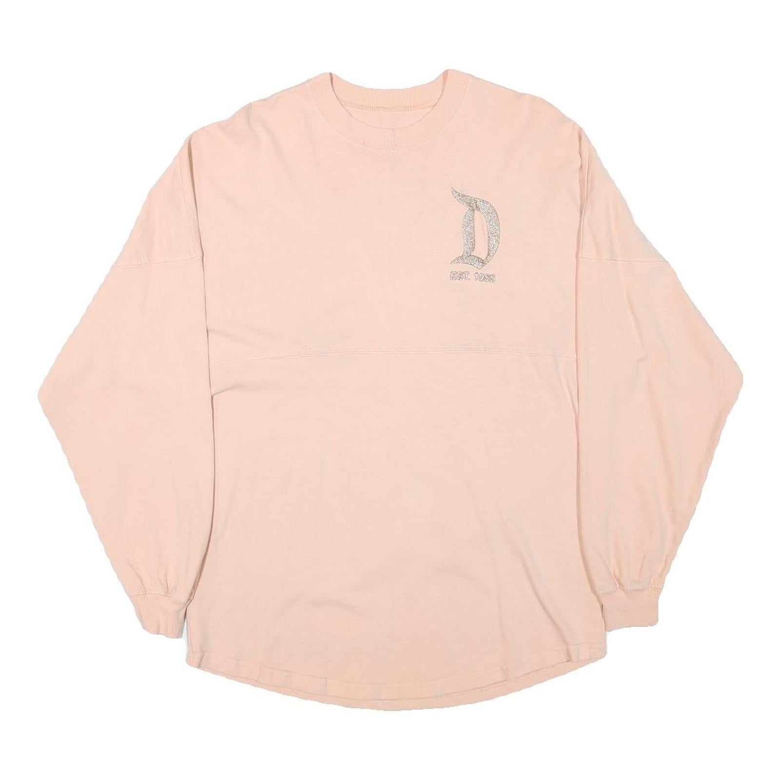 DISNEY Womens Pale Pink Glitter Logo Long Sleeve Crew Neck T-Shirt XS Casual Refurbished - N/A refurbished available on Cerqular