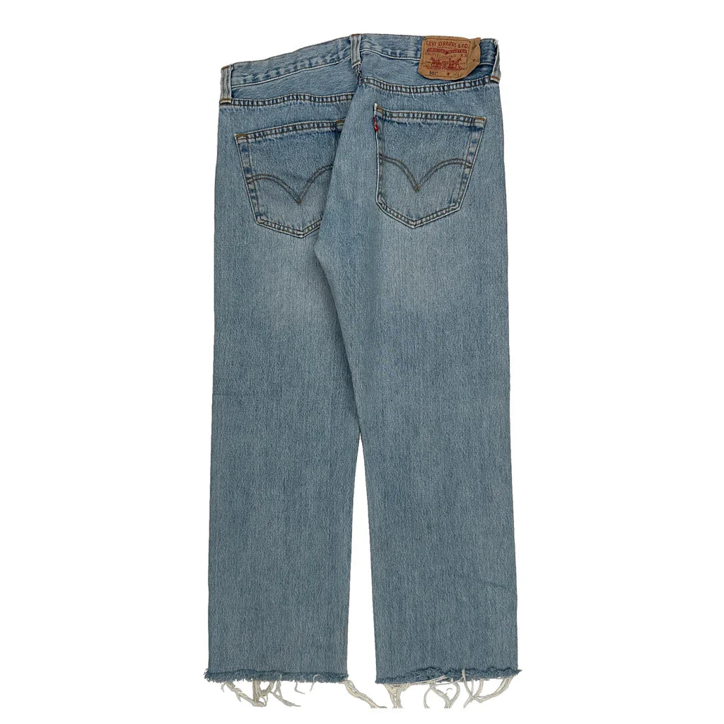 501 Levis Jeans - 34W 30L Light Wash Denim Refurbished - Thrifted (note: this is a term often used to describe second- refurbished available on Cerqular