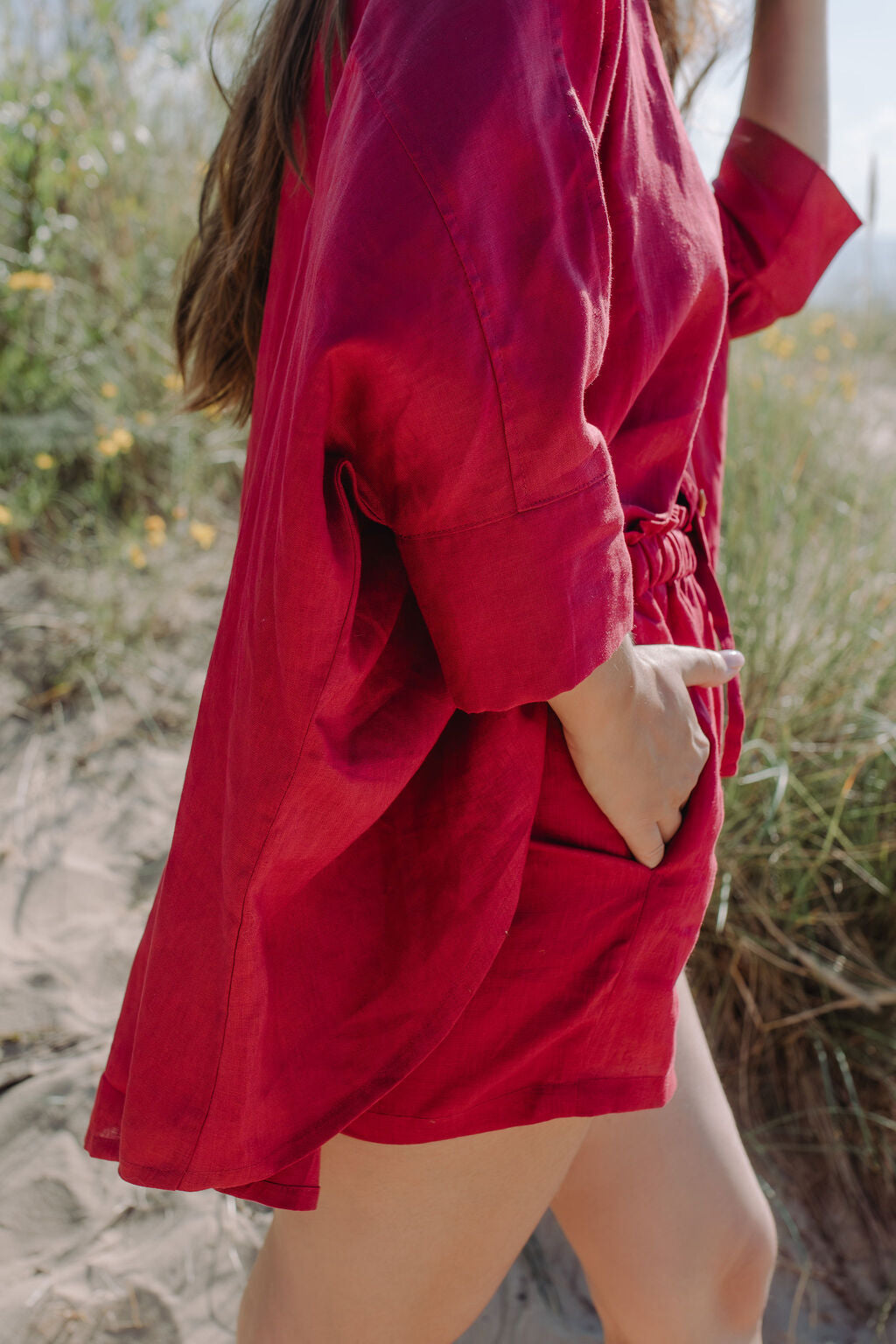 Women linen shorts - Garnet Red | Size: M Refurbished - N/A (Note: This brand may not be well-known globally refurbished available on Cerqular