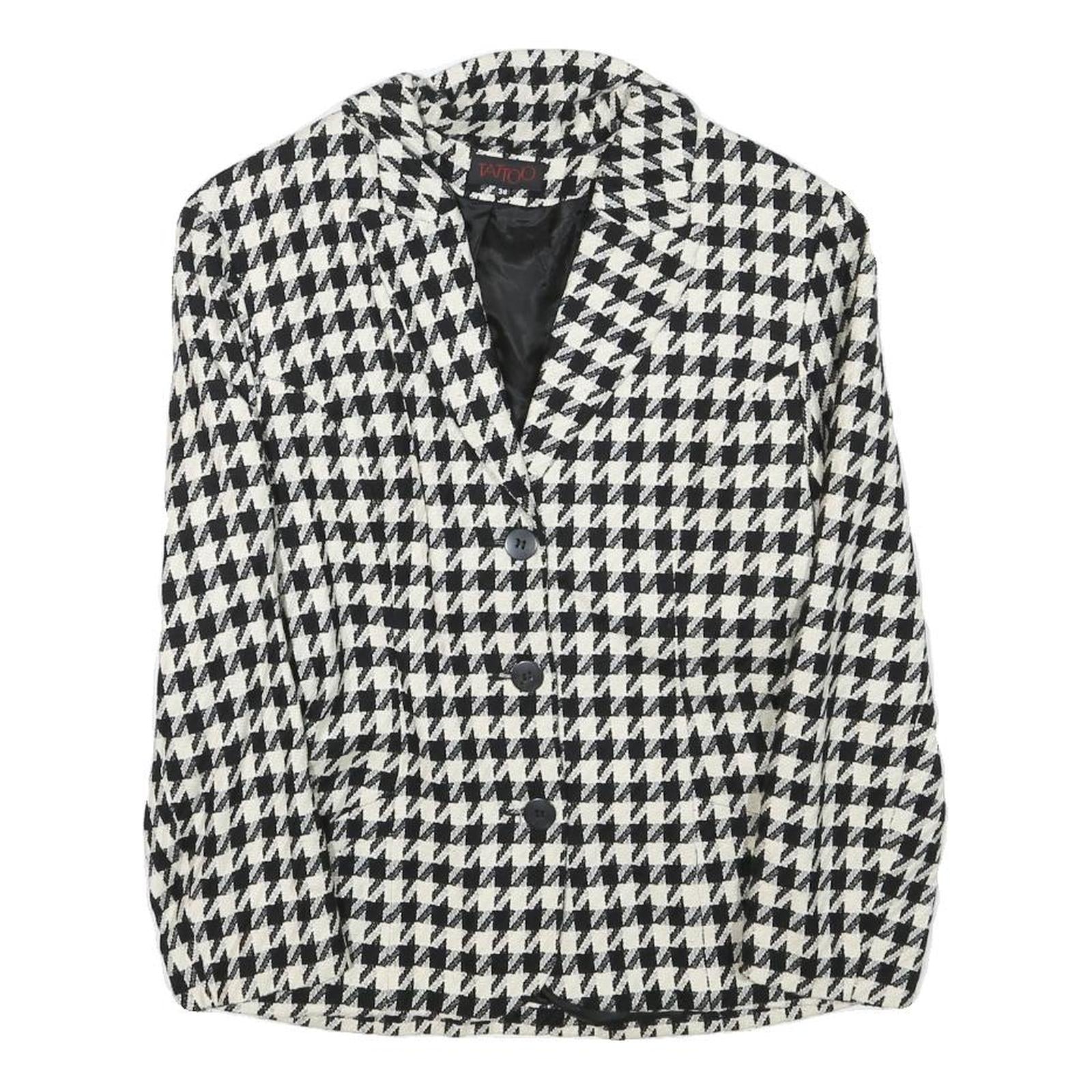 TATTOO Womens Black & White Houndstooth Classic Jacket XS Wool Blend Button Refurbished - N/A refurbished available on Cerqular