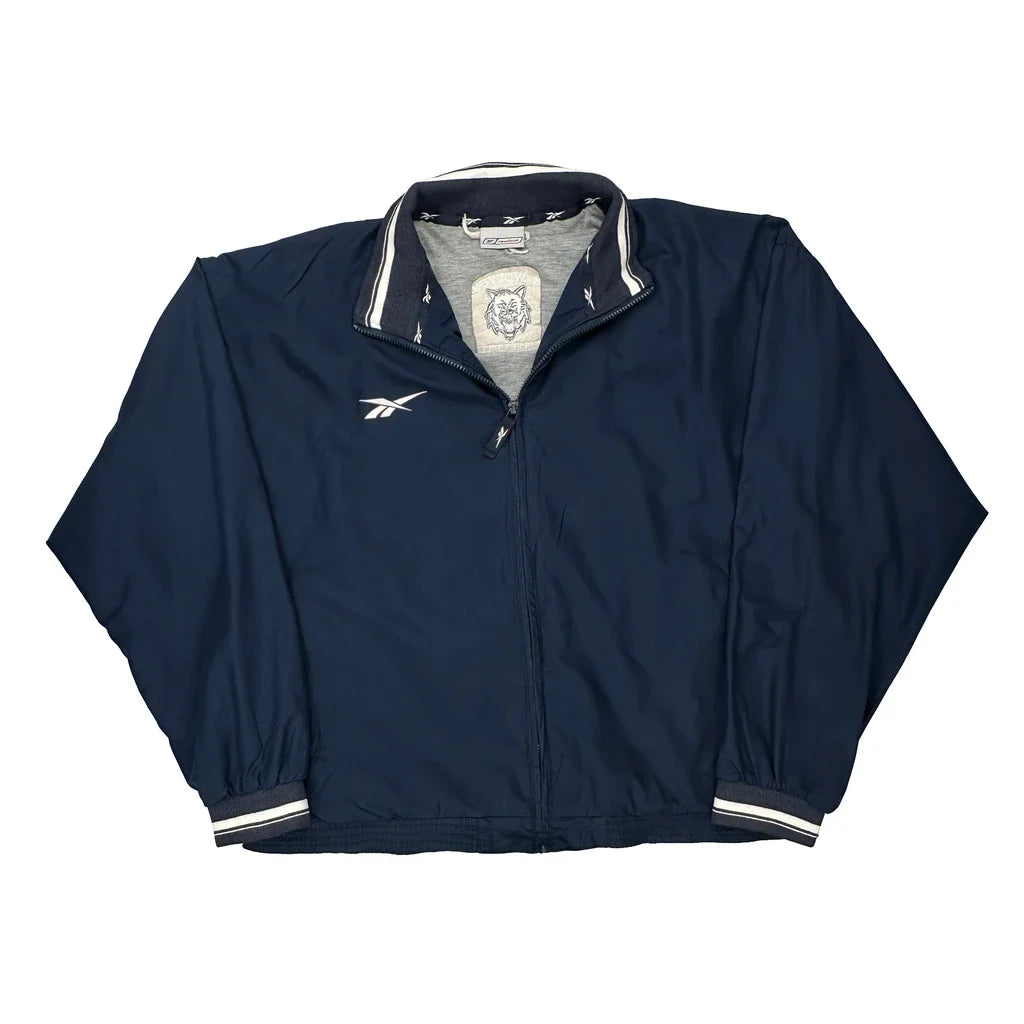 Buy Reebok Track Jacket - 2XL Navy Polyester Refurbished - $37.51 Reebok Track Jacket - 2XL Navy Polyester Refurbished - Thrifted (note: this is a term often used to describe second- refurbished available on Cerqular