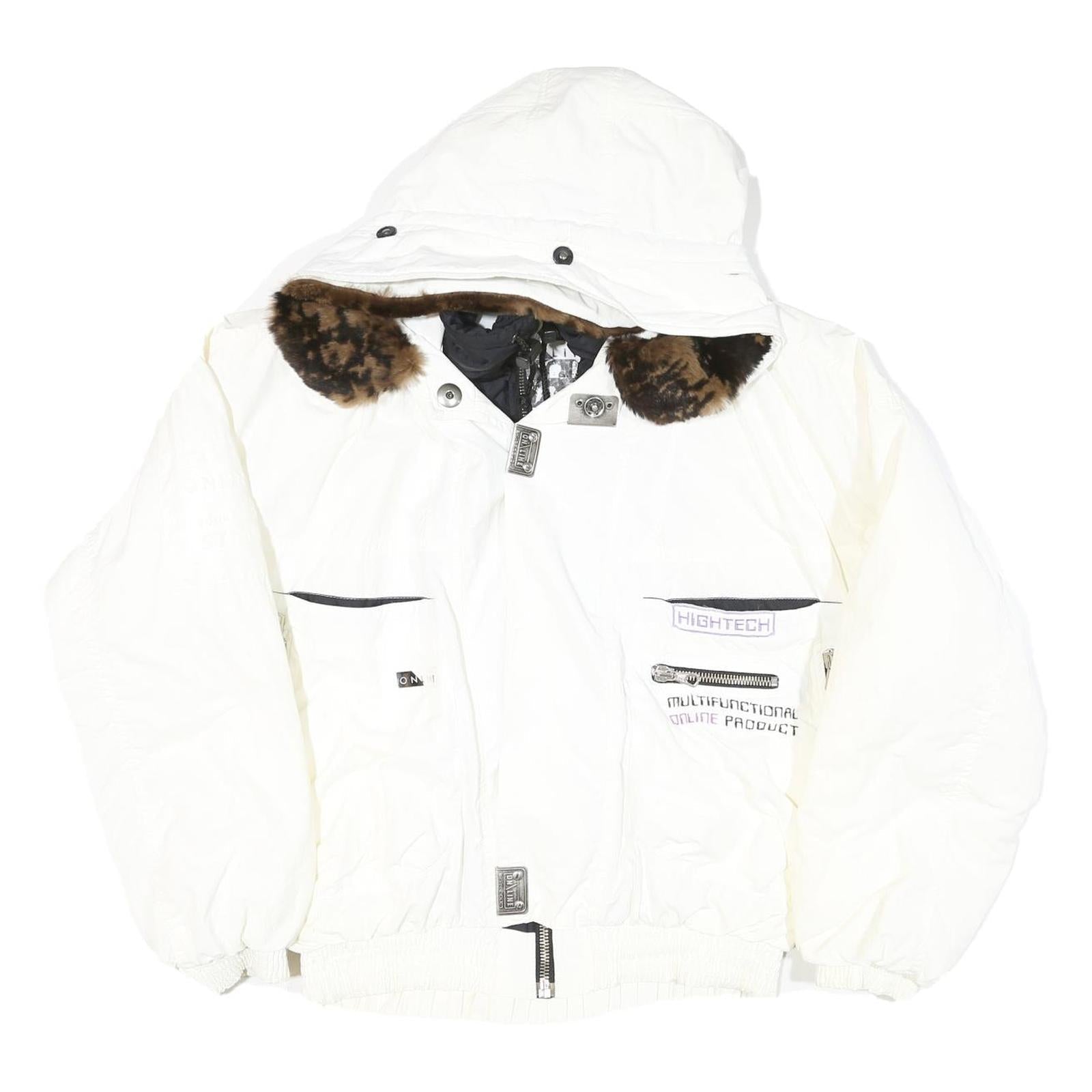 ONLINE Mens White Faux Fur Collar Zip Jacket L Polyester Blend Casual Outerwear Refurbished - N/A refurbished available on Cerqular