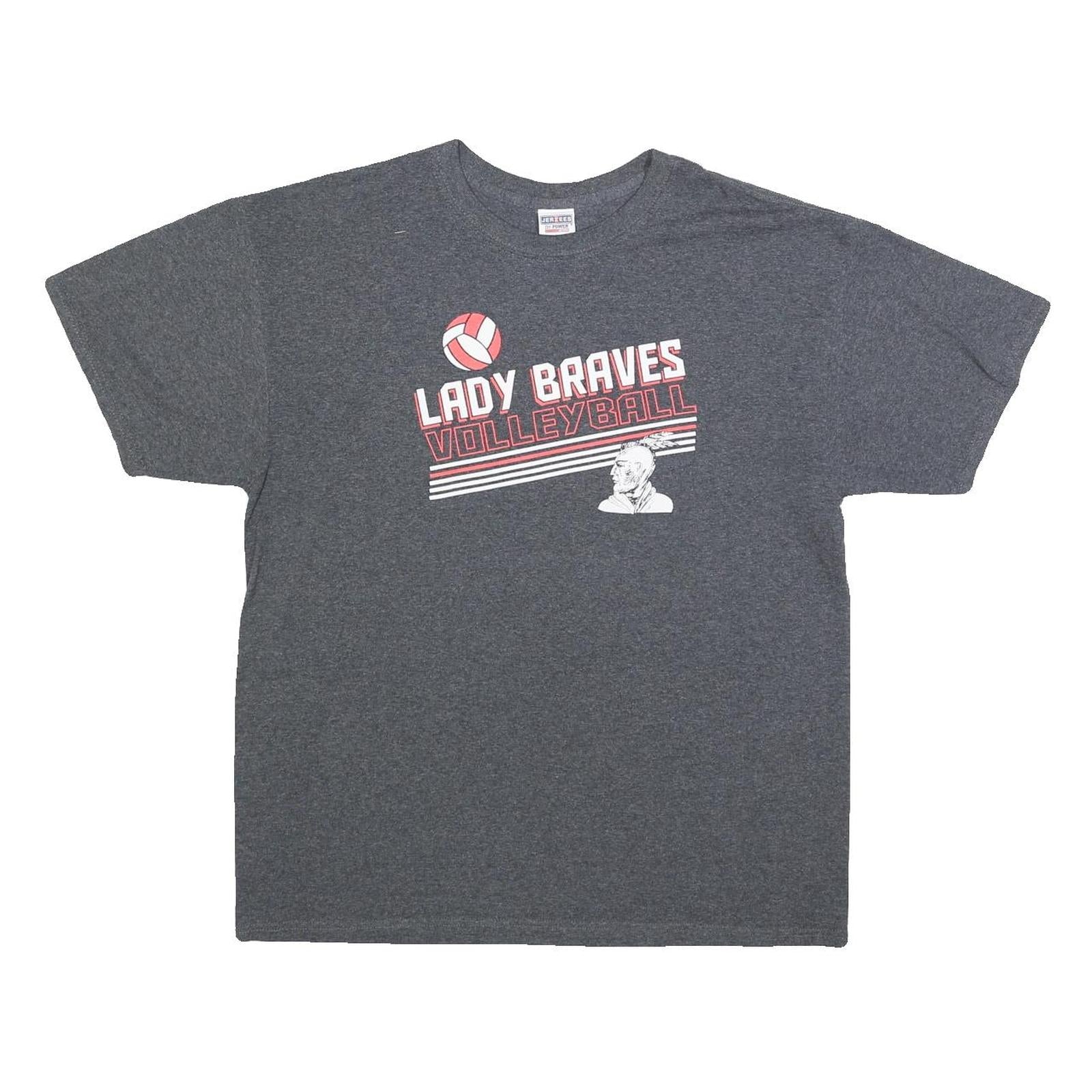 JERZEES Mens Grey Lady Braves Volleyball Graphic T-Shirt L Short Sleeve Crew Refurbished - N/A refurbished available on Cerqular