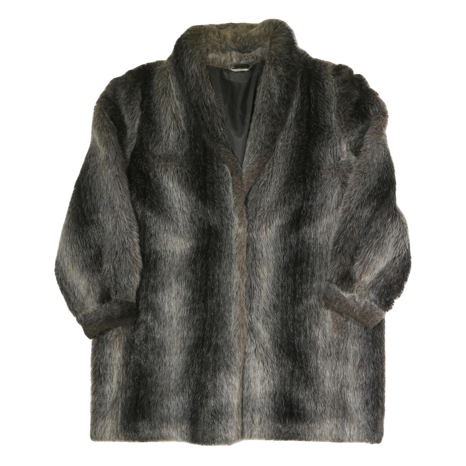 Womens Black Faux Fur Button Jacket L Polyester Blend Soft Plush Outerwear Refurbished - N/A refurbished available on Cerqular
