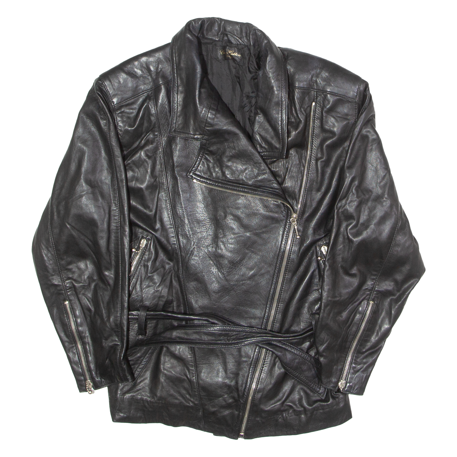 GUS HUTTEN Womens Biker Jacket Black Faux Leather 90s UK 12 Refurbished - N/A refurbished available on Cerqular