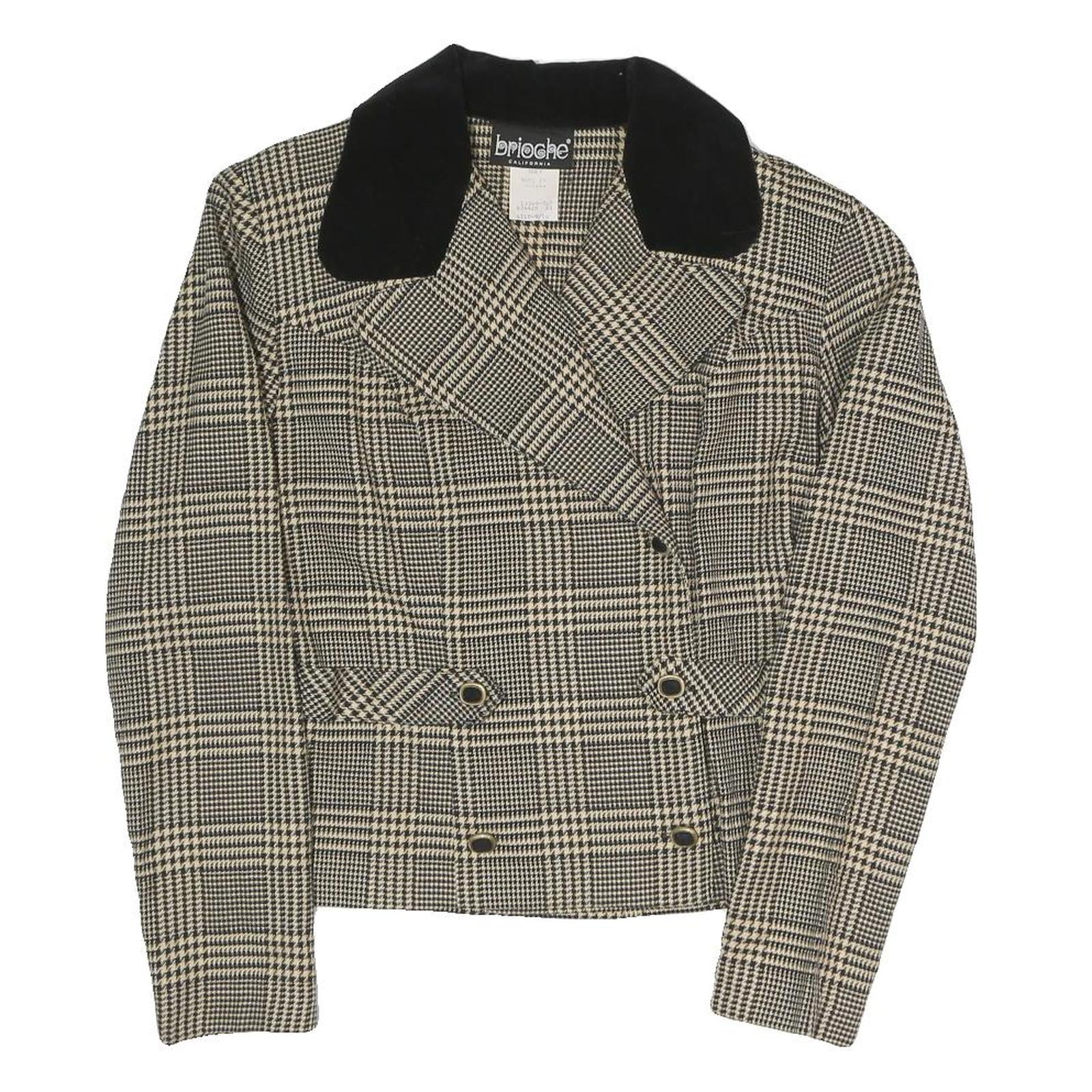 BRIOCHE Womens Beige & Black Checked Blazer Tailored Jacket S Polyester Blend Refurbished - N/A refurbished available on Cerqular