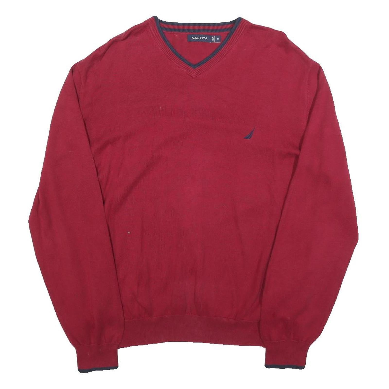 NAUTICA Mens Red V-Neck Plain Cotton Jumper M Classic Casual Refurbished - N/A refurbished available on Cerqular