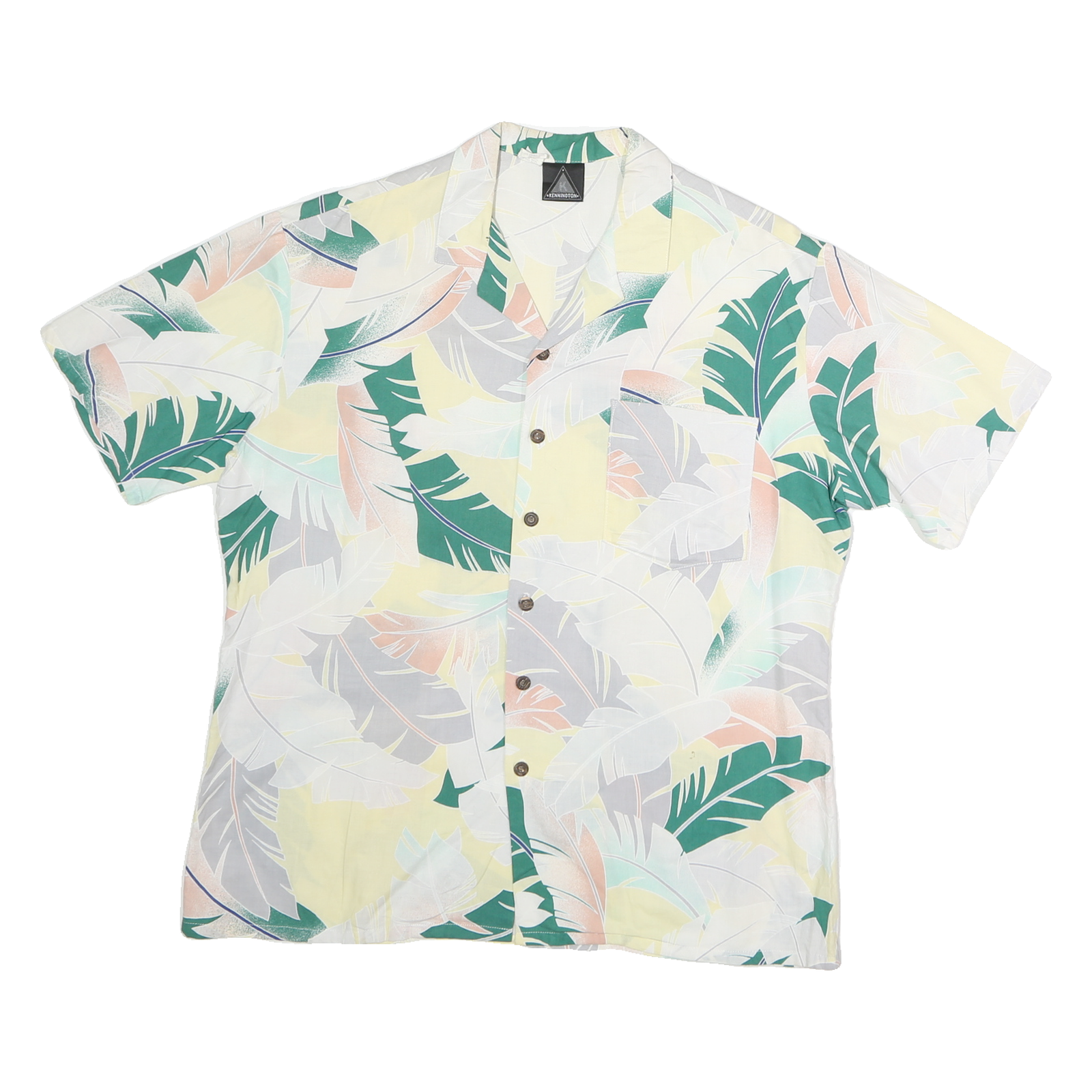 KENNINGTON Mens White & Green Floral Cotton Flannel Shirt M Short Sleeve Casual Refurbished - N/A refurbished available on Cerqular