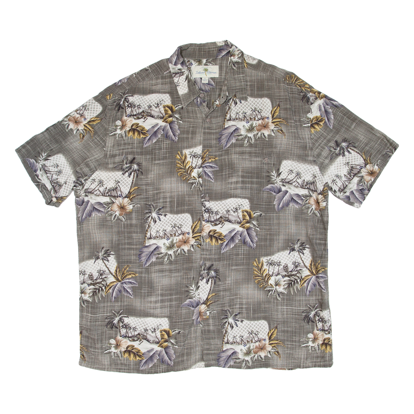 ISLAND SHORES Mens Hawaiian Shirt Grey Floral XL Refurbished - N/A refurbished available on Cerqular