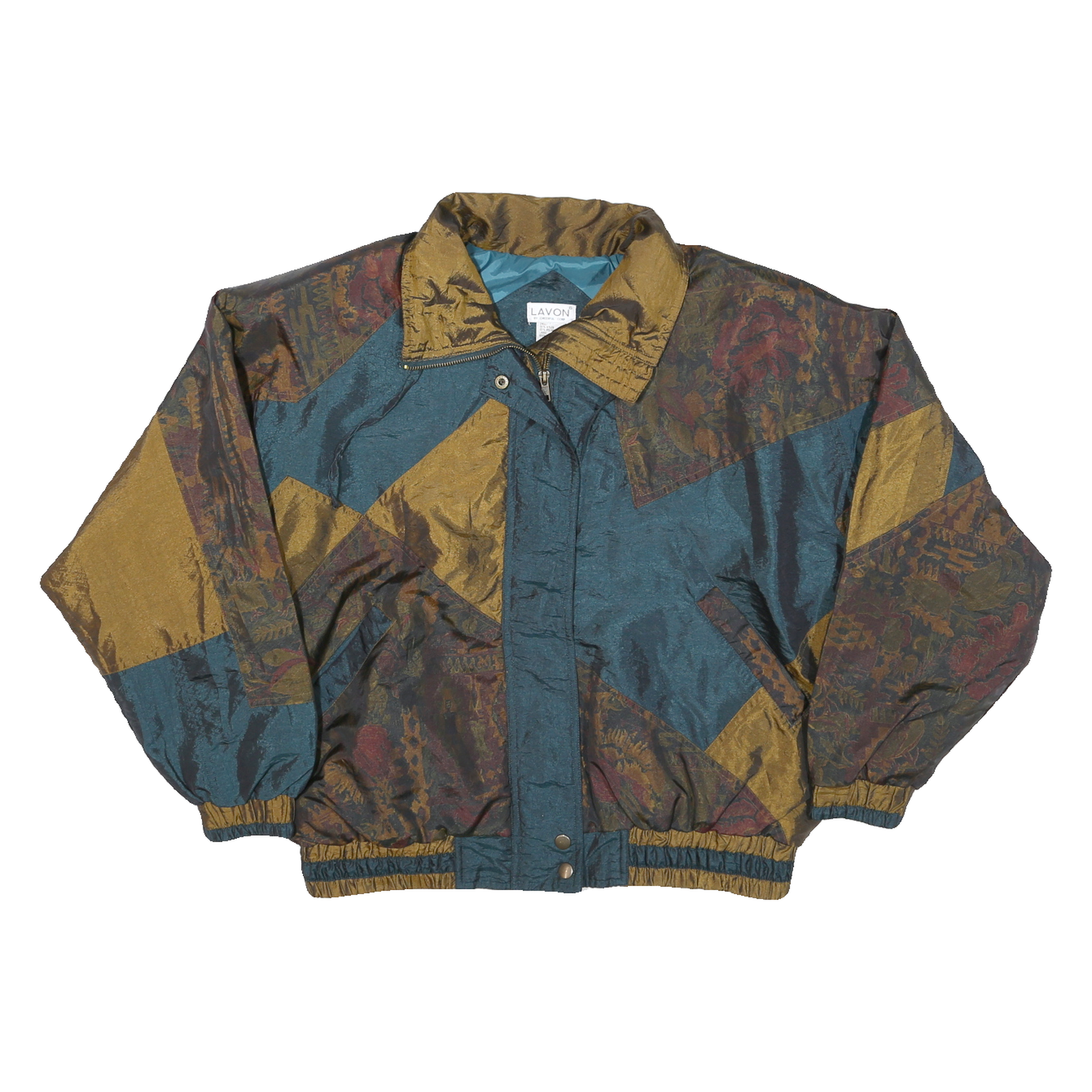 LAVON Mens Blue & Brown Nylon Jacket M Woven Zip Closure Casual Vintage Style Refurbished - N/A refurbished available on Cerqular