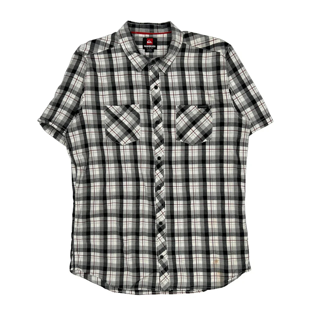 Quiksilver Checked Short Sleeve Shirt - XL Black & White Cotton Refurbished - Thrifted (note: this is a term often used to describe second- refurbished available on Cerqular