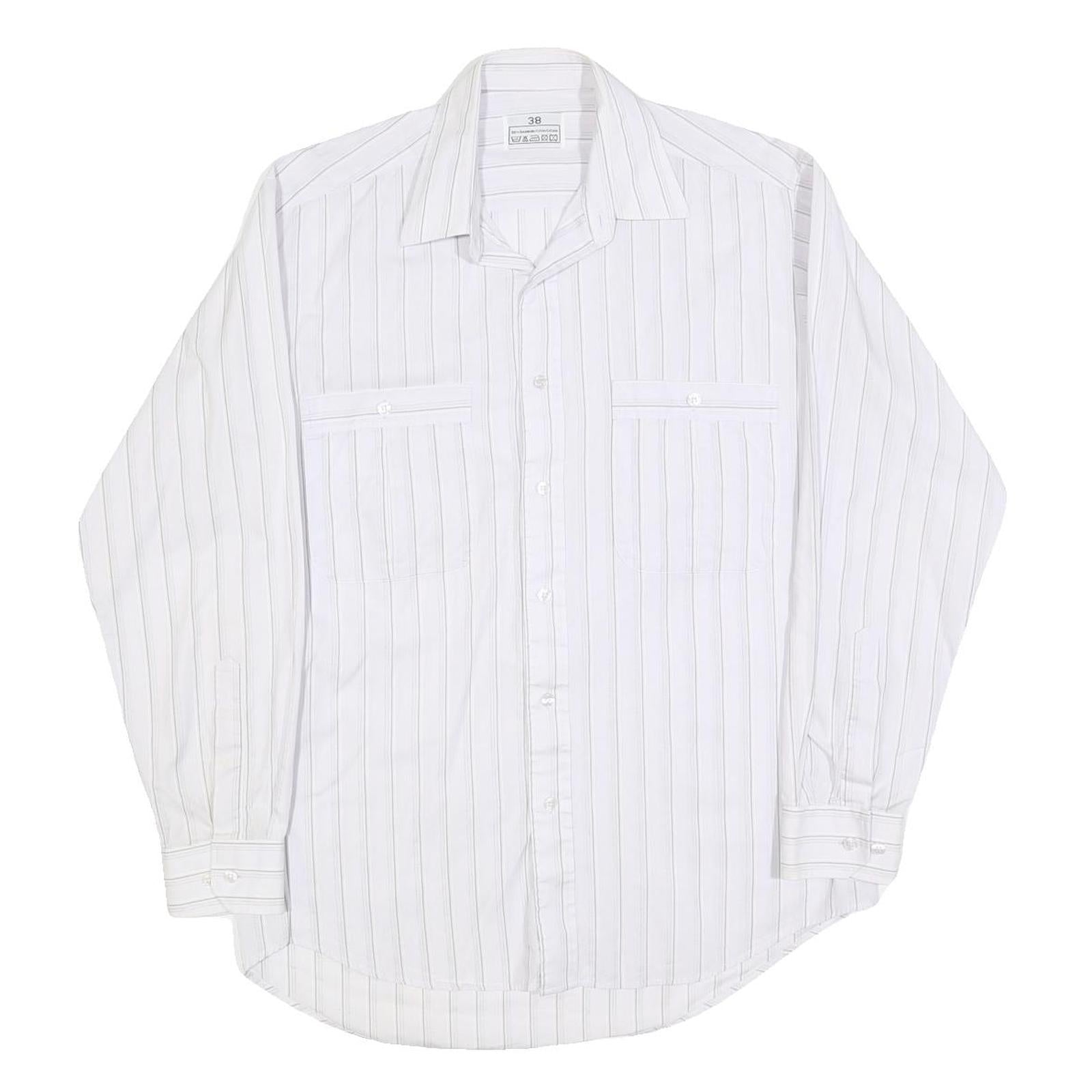 Mens White & Grey Striped Cotton Shirt M Classic Button Front Pockets Refurbished - N/A refurbished available on Cerqular