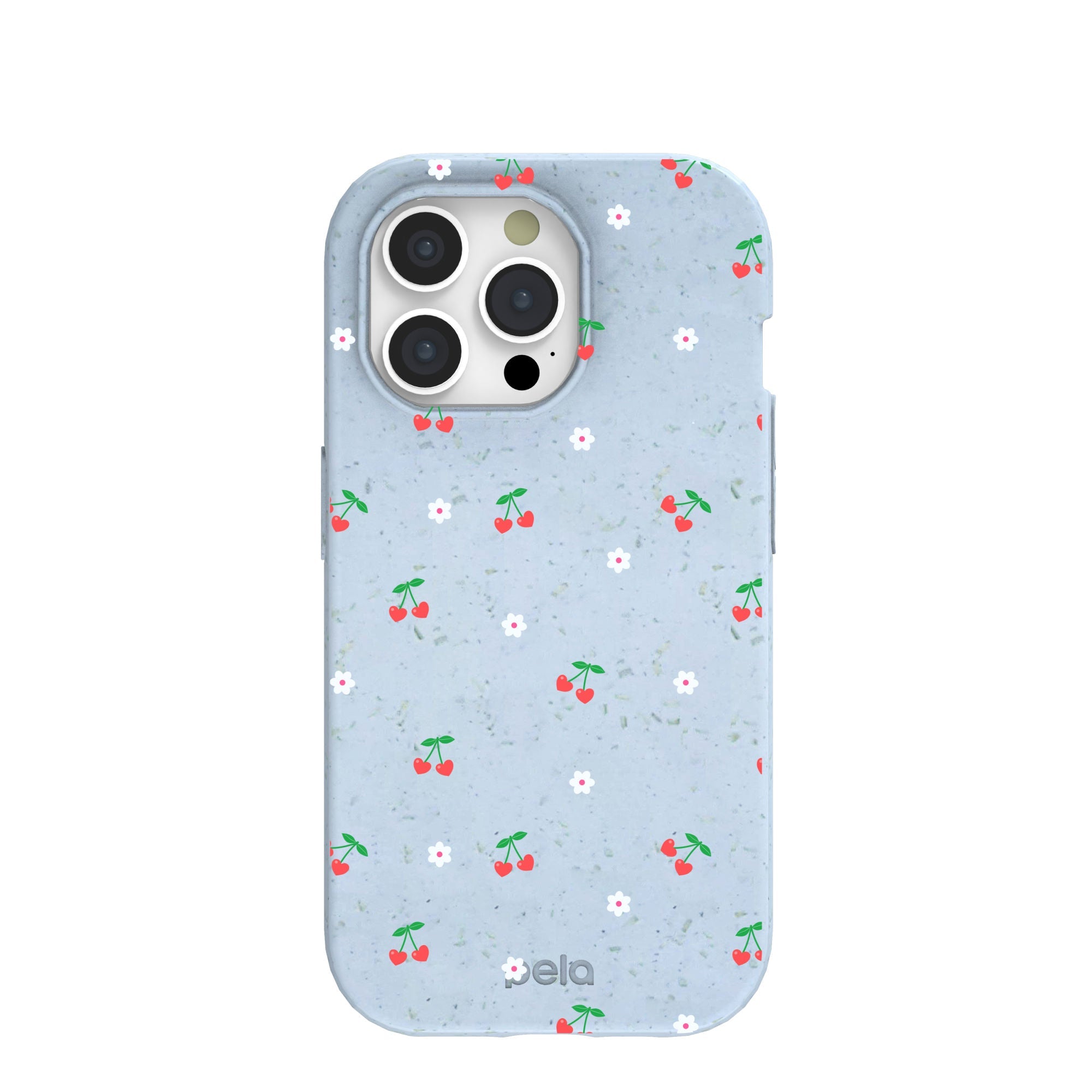 Powder Blue Sweet Cherries iPhone 15 Pro Case Refurbished - Pela Case refurbished available on Cerqular