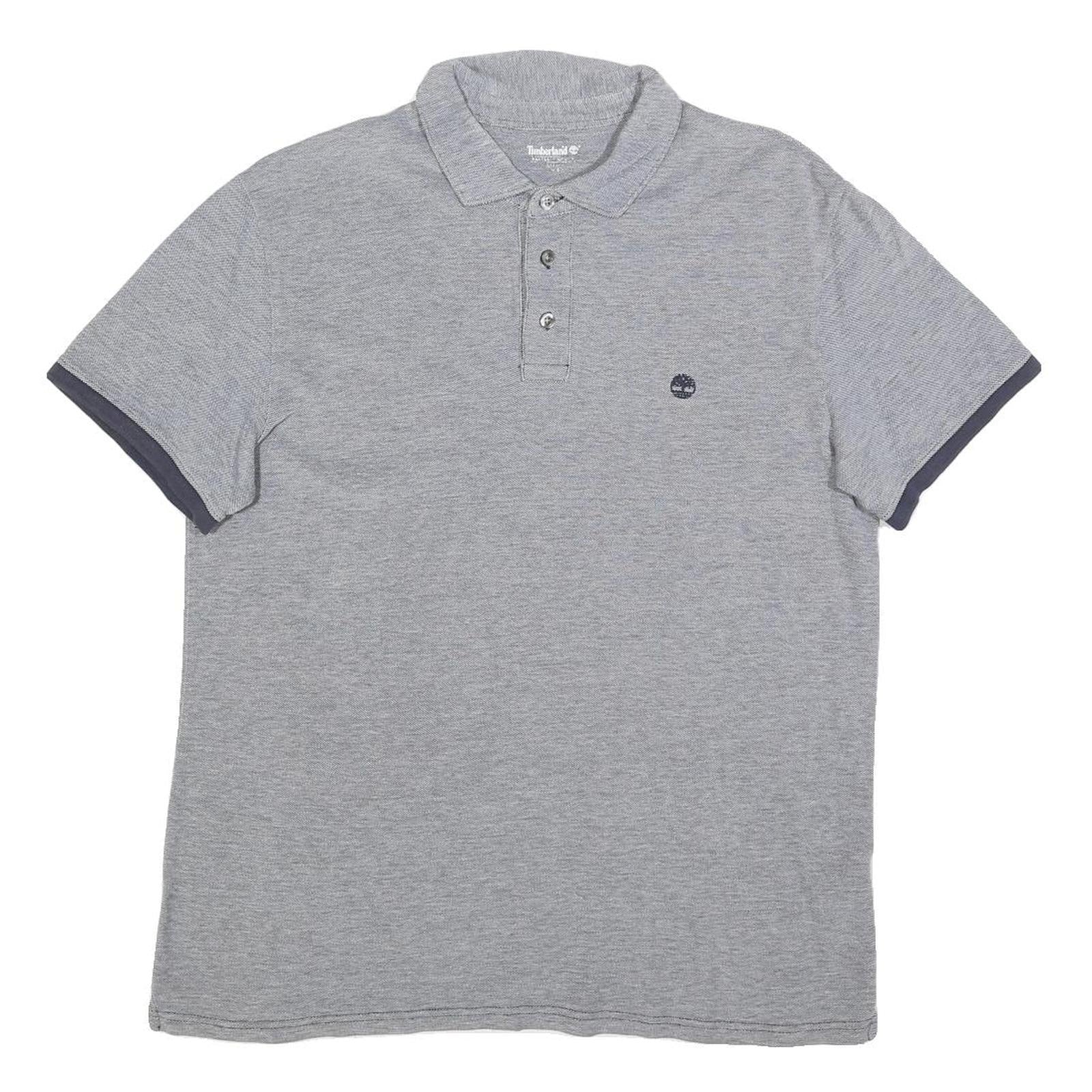 TIMBERLAND Mens Grey & Navy Short Sleeve Polo Shirt L Cotton Blend Casual Refurbished - N/A refurbished available on Cerqular