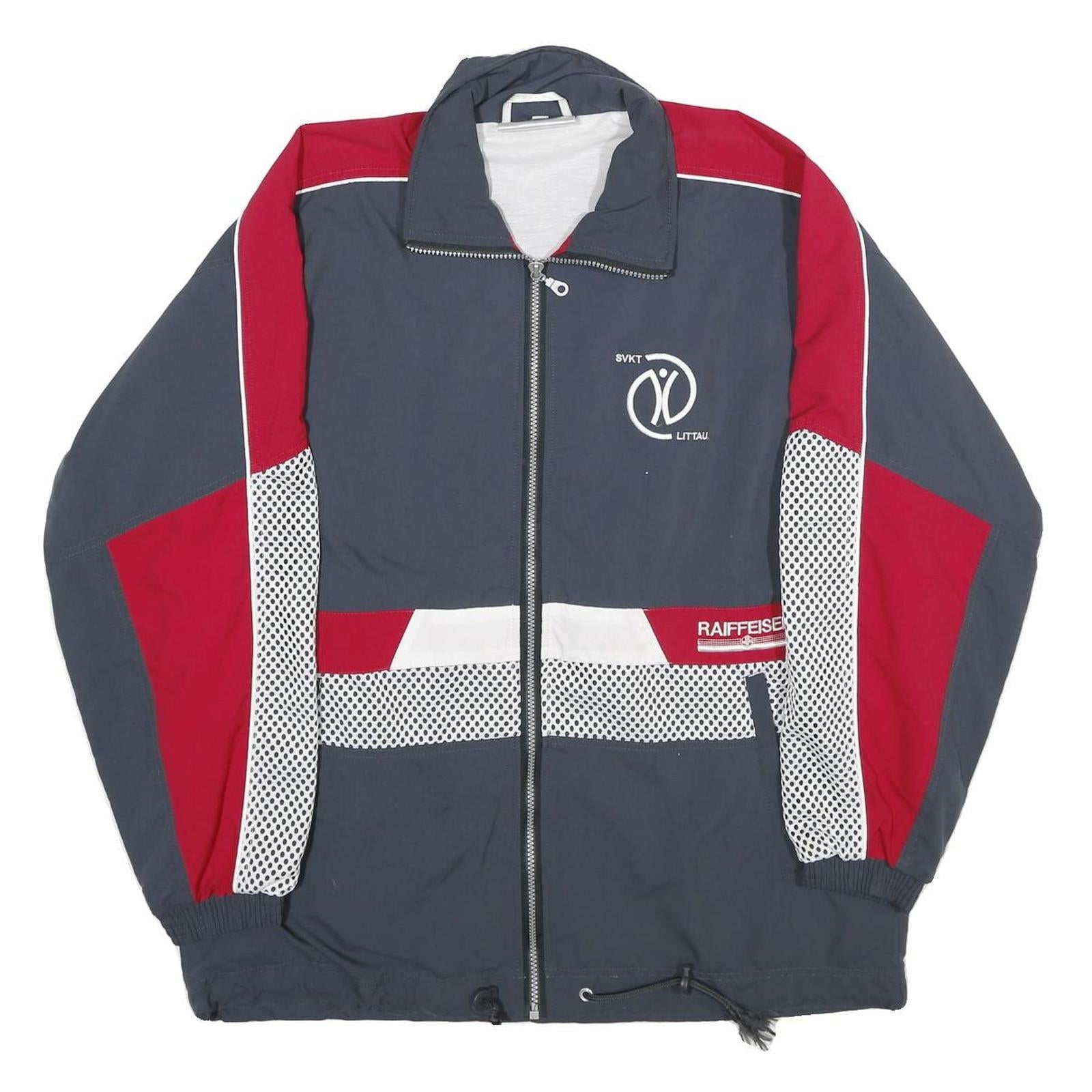 LEU Mens Blue & Red Sports Club Nylon Zip Jacket M Printed Logo Track Refurbished - N/A refurbished available on Cerqular