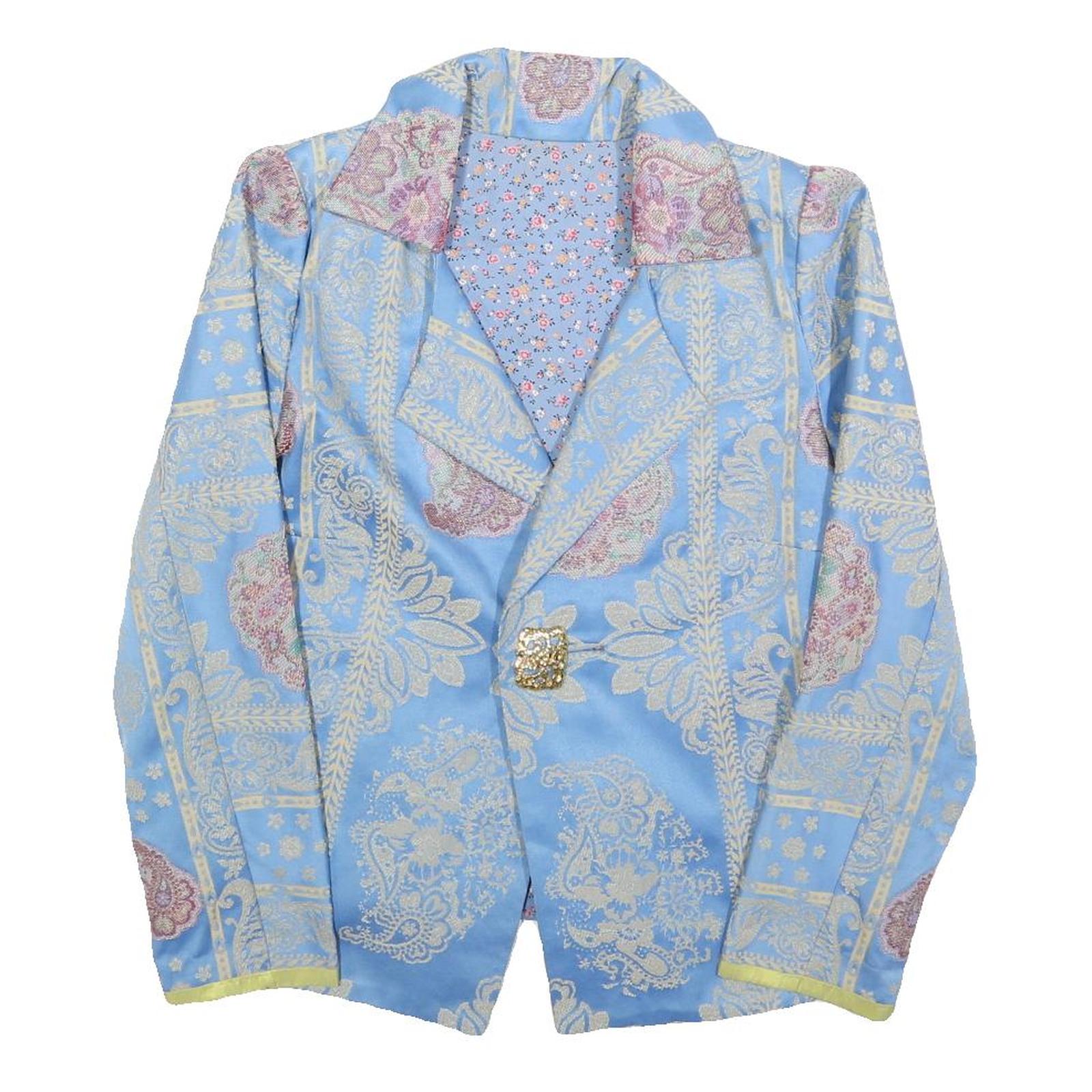 Womens Blue Floral Pattern Button Jacket S Woven Classic Fit Refurbished - N/A refurbished available on Cerqular
