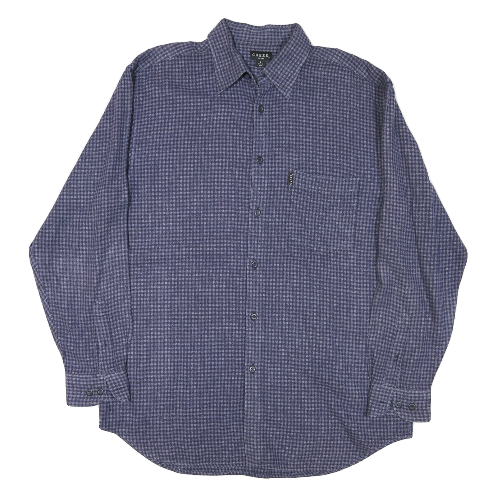 GUESS JEANS Mens Blue Checked Shirt L Long Sleeve Cotton Casual Refurbished - N/A refurbished available on Cerqular