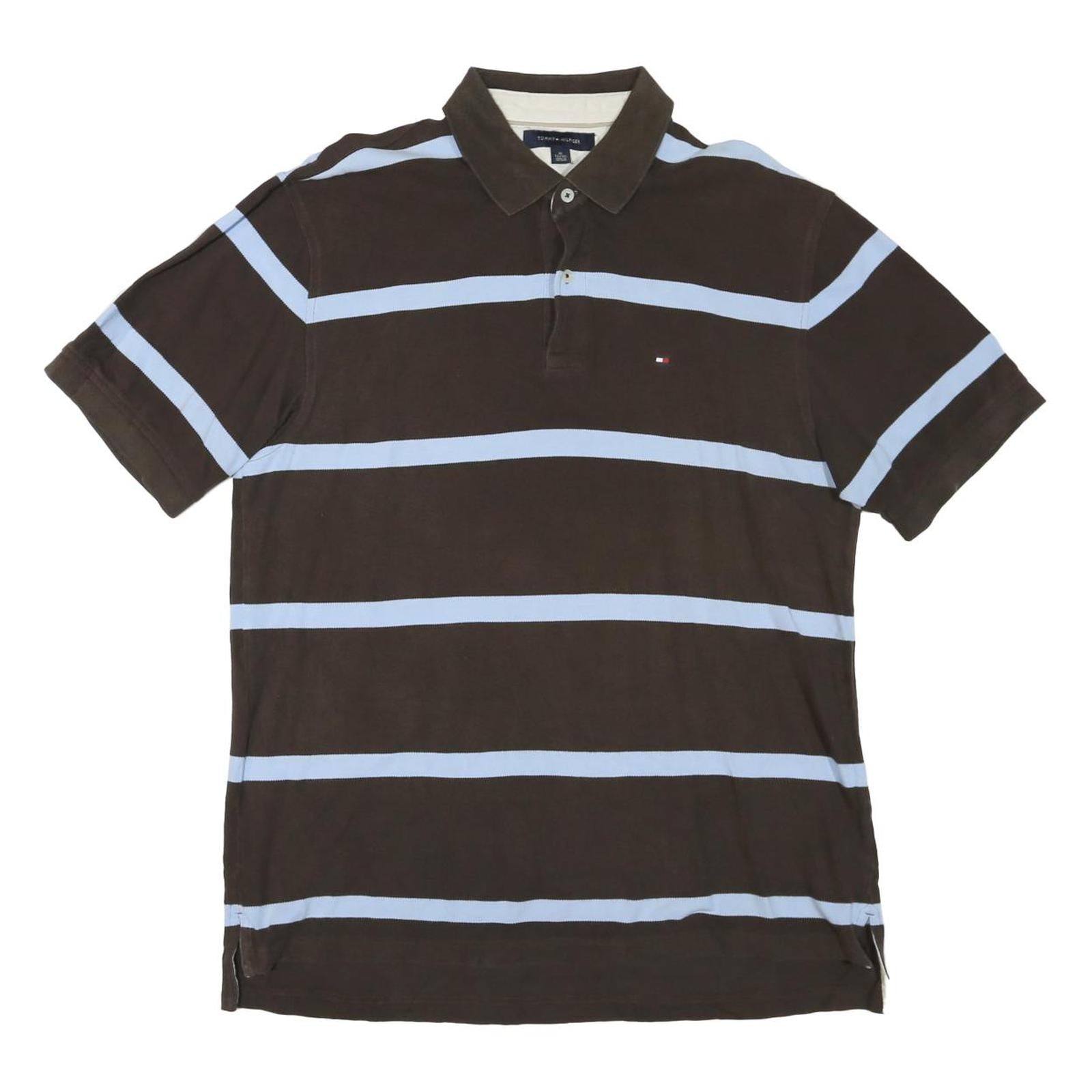 Buy TOMMY HILFIGER Mens Brown & Light Blue Striped Short Sleeve Polo Shirt XL Cotton Refurbished - $38.99 TOMMY HILFIGER Mens Brown & Light Blue Striped Short Sleeve Polo Shirt XL Cotton Refurbished - N/A refurbished available on Cerqular
