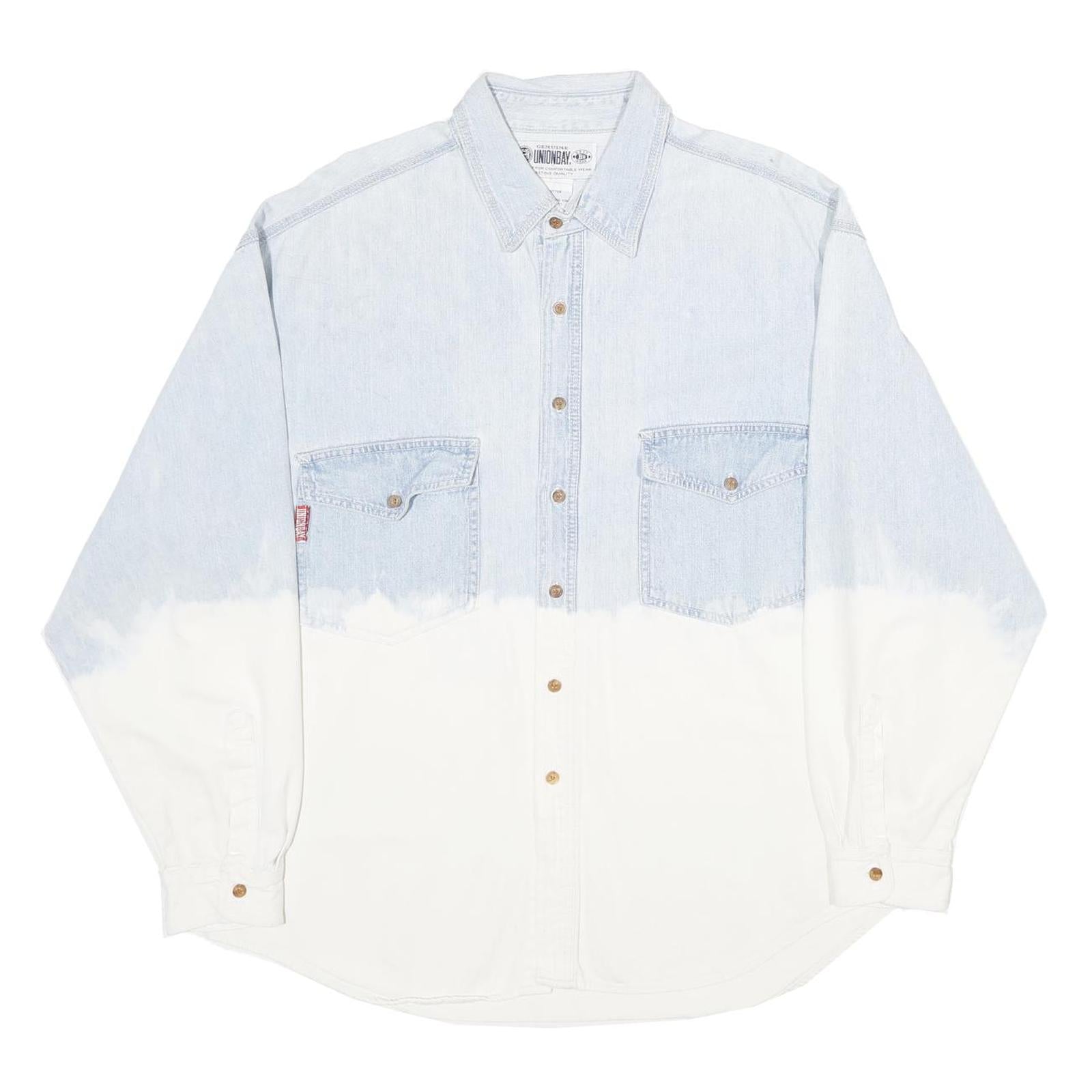 UNION BAY Mens Blue & White Cotton Denim Shirt L Casual Button Pocket Refurbished - N/A refurbished available on Cerqular