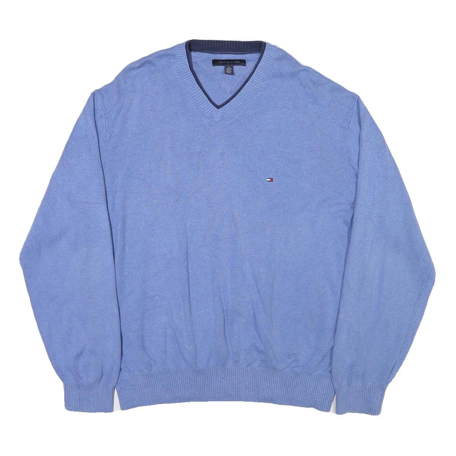 TOMMY HILFIGER Mens Blue Cotton Blend Plain V-Neck Basic Knit XL Jumper Refurbished - N/A refurbished available on Cerqular