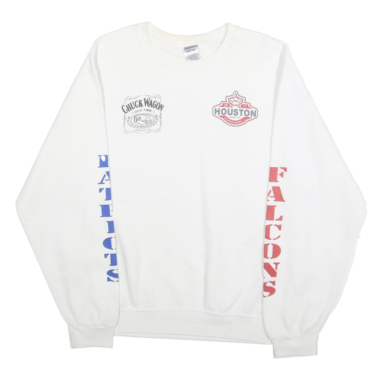 HANES Mens White NFL Super Bowl LLI Crew Neck M Cotton Blend Sweatshirt Refurbished - N/A refurbished available on Cerqular