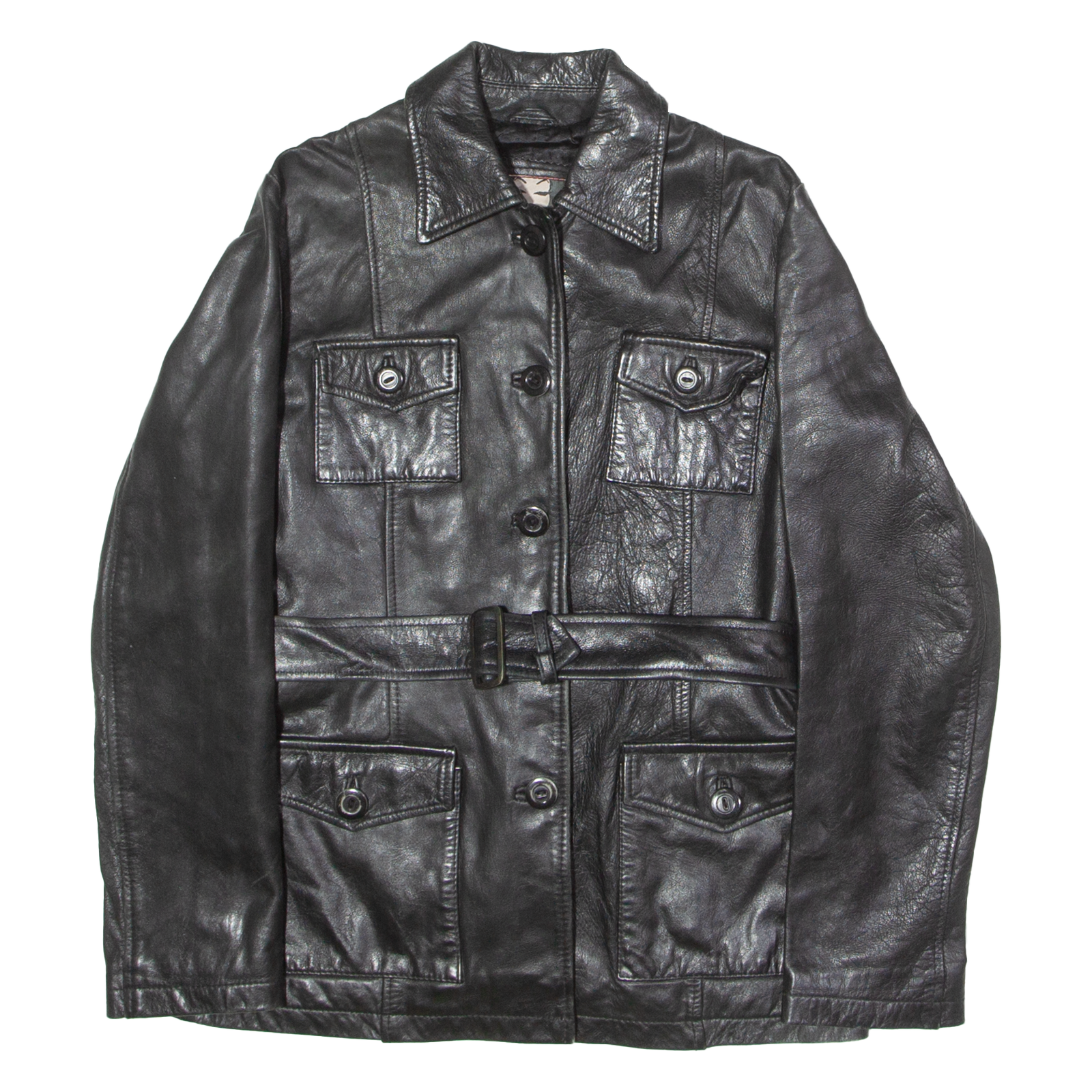 STRADIVARIUS Womens Trench Jacket Black Leather 90s UK 12 Refurbished - N/A refurbished available on Cerqular