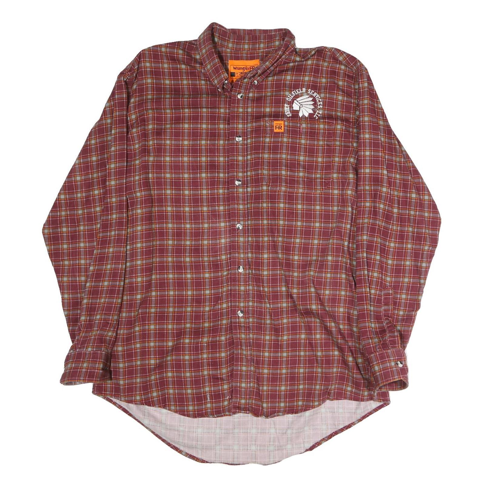 WRANGLER Mens Maroon Check Long Sleeve Shirt L Cotton Button Down Casual Refurbished - N/A refurbished available on Cerqular