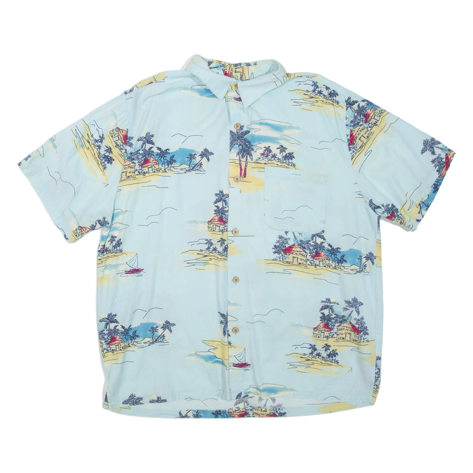 JOE MARLIN Mens Hawaiian Shirt Blue Crazy Pattern XL Refurbished - N/A refurbished available on Cerqular